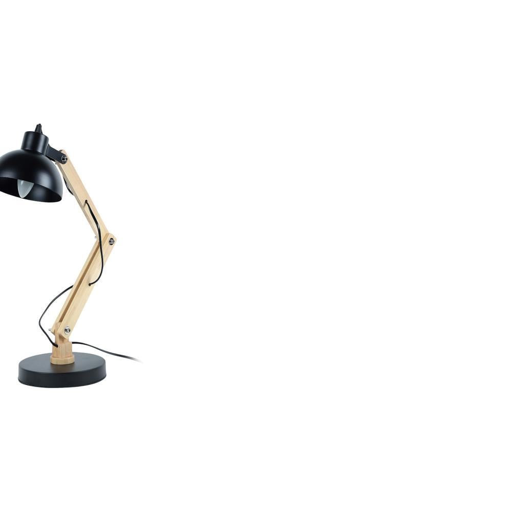Modern Nordic Wood and Metal Study Lamp With Black Base
