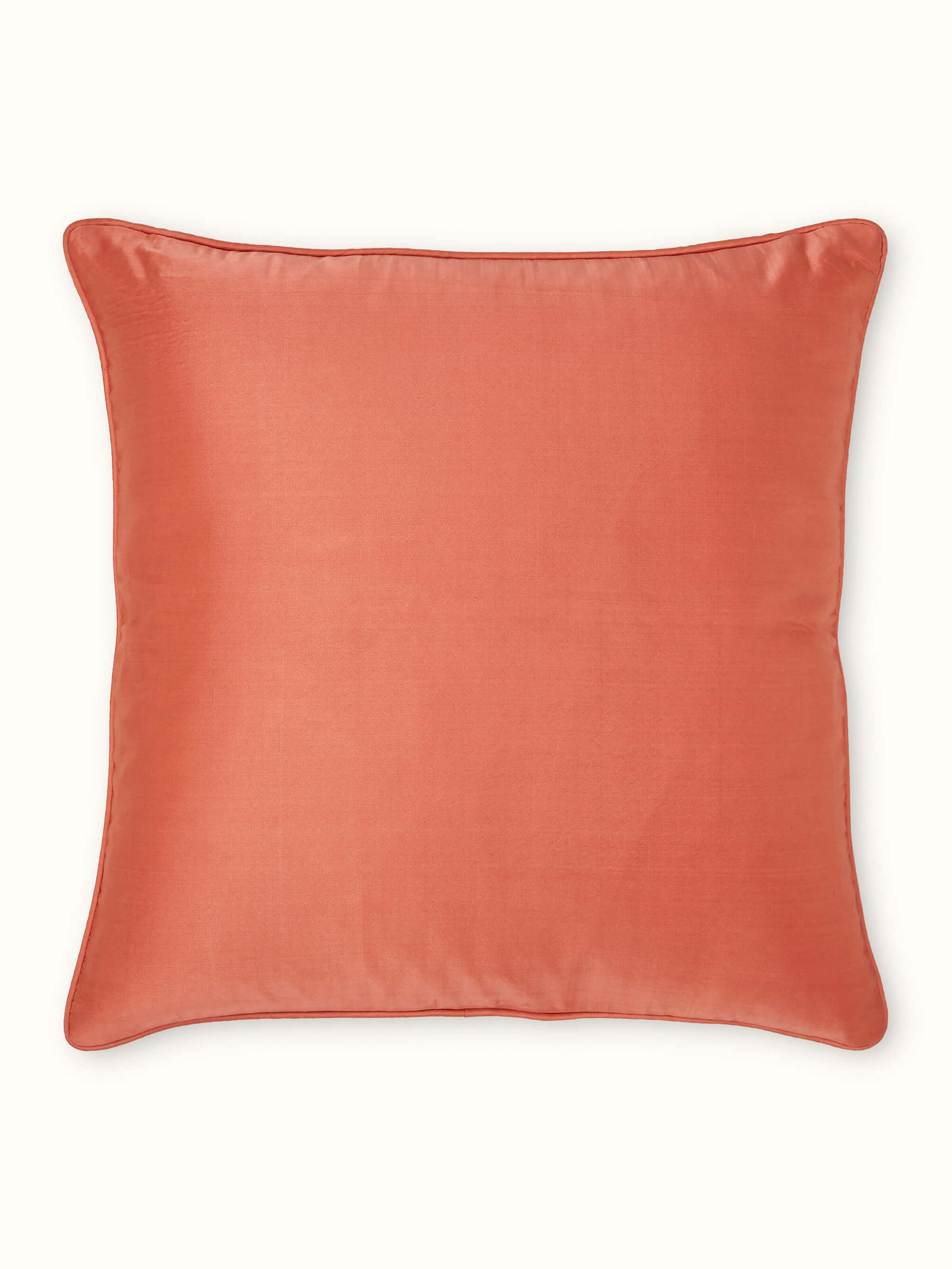 Matsya Peach Solid Silk Satin Banarasi Handloom Cushion Cover