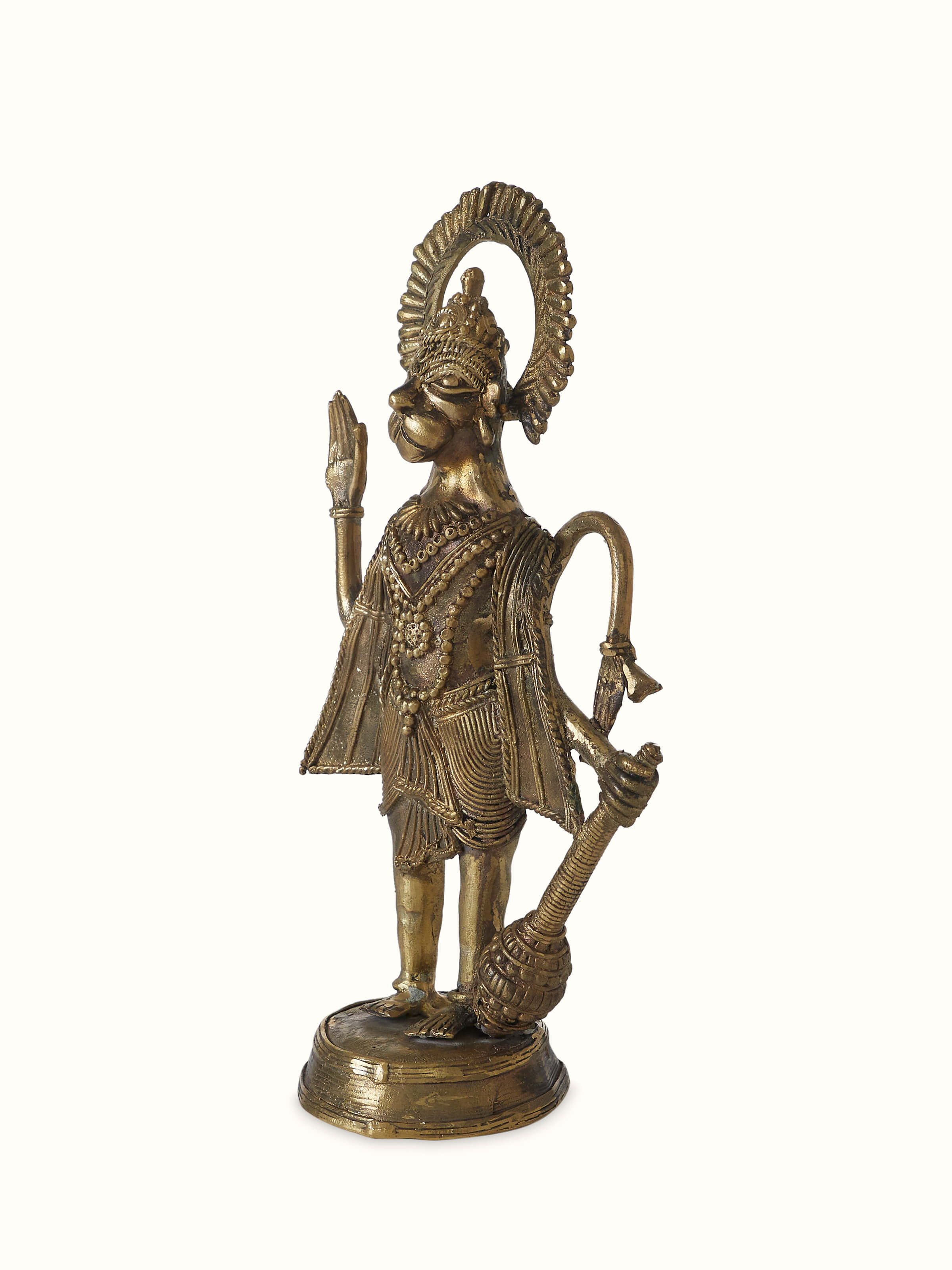 Dokra art brass Hanuman Ji statue with antique finish – angled view