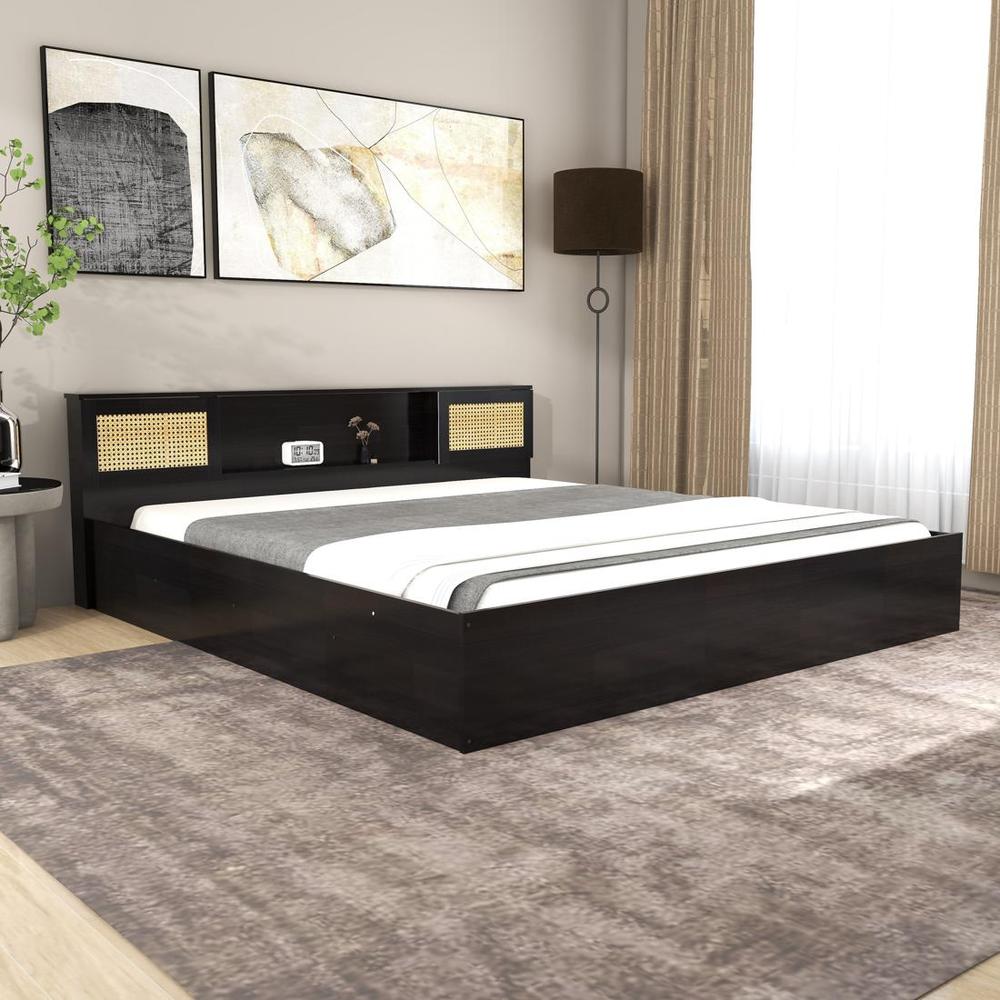 Hoshi King Bed With Rattan Side Door With Nonwoven Fabric Base