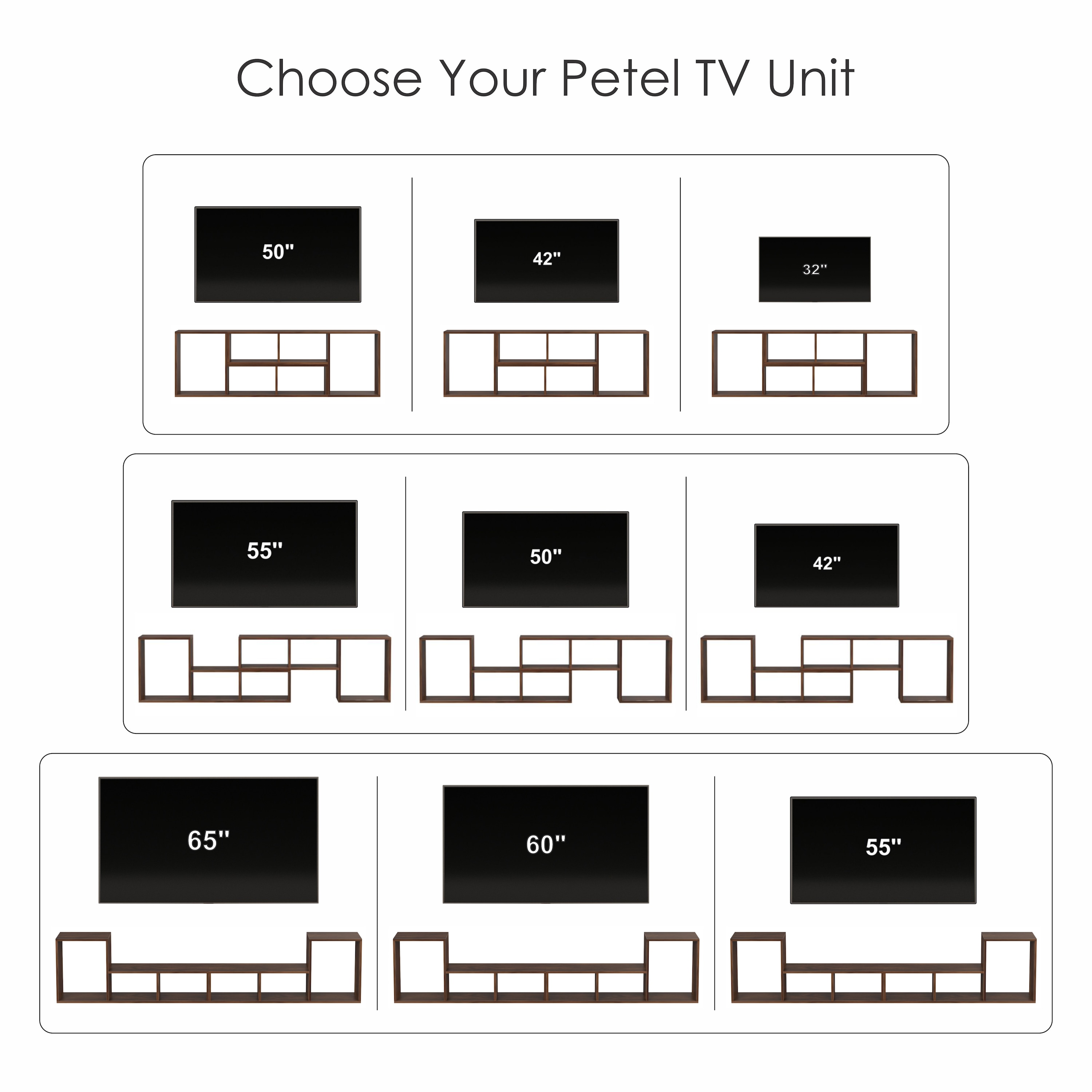 BLUEWUD Petel Engineered Wood TV Entertainment Unit/Versatile Adjustable TV Panel Stand & Storage Unit with 6 Compartments & Adjustable L-Shaped Shelves DIY Ideal Upto 65 Inches TV (Petel Brown Maple)