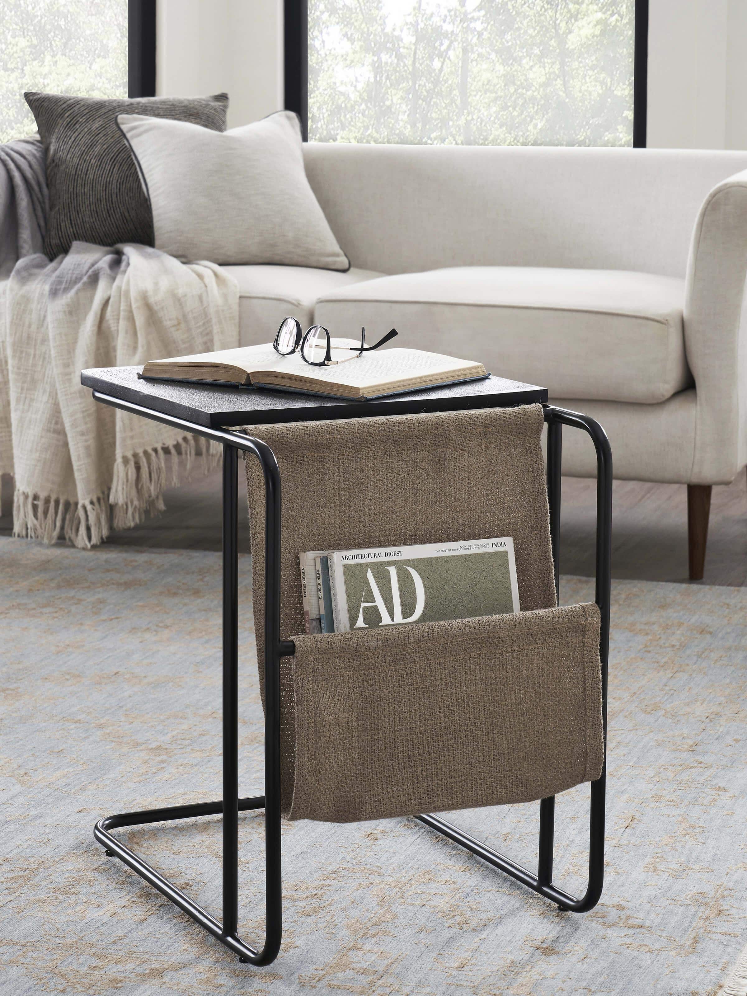 Showcasing the portable table made from jute and mango wood.