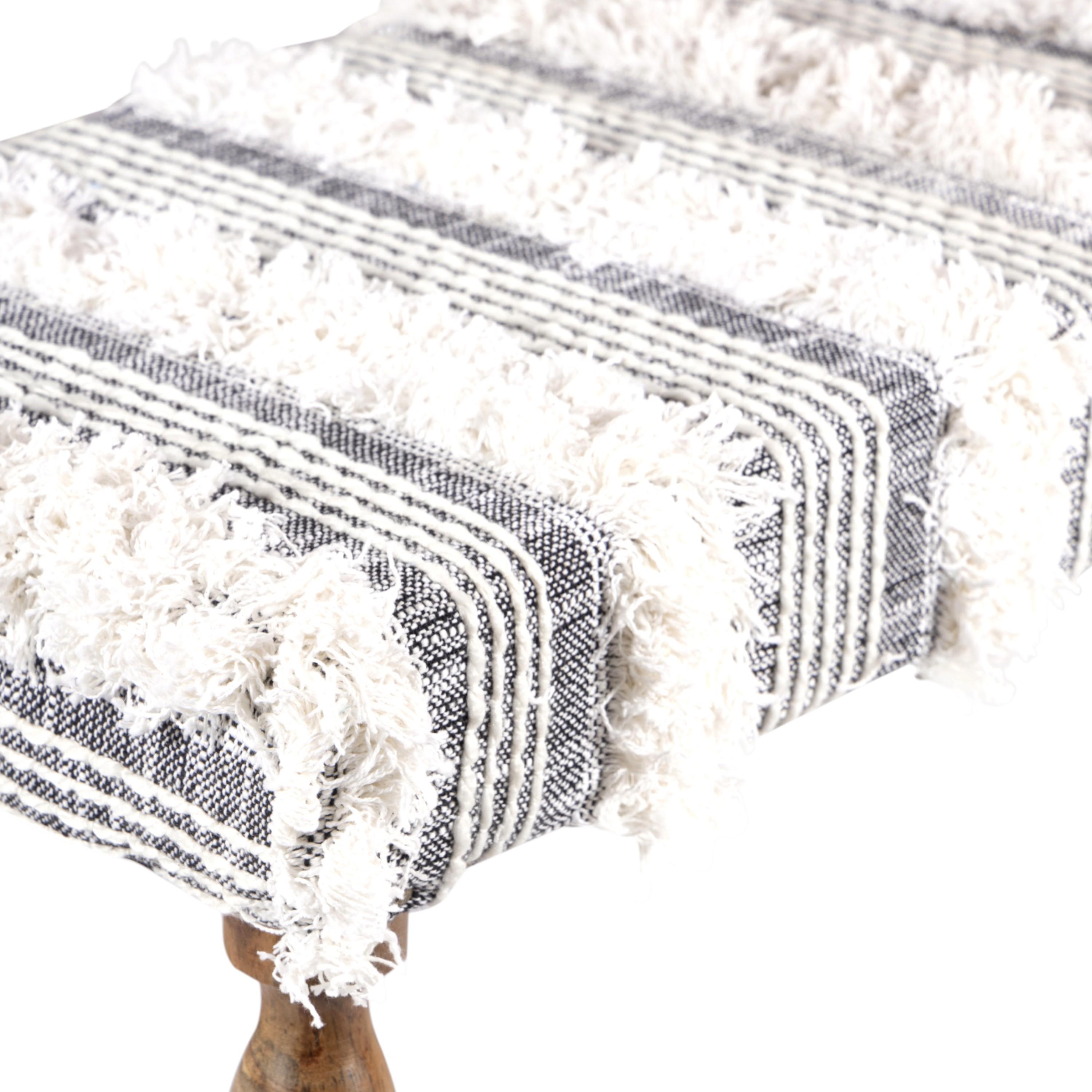 Cairo Sheesham Wood Accent 3 Seater Bench In Grey Fabric