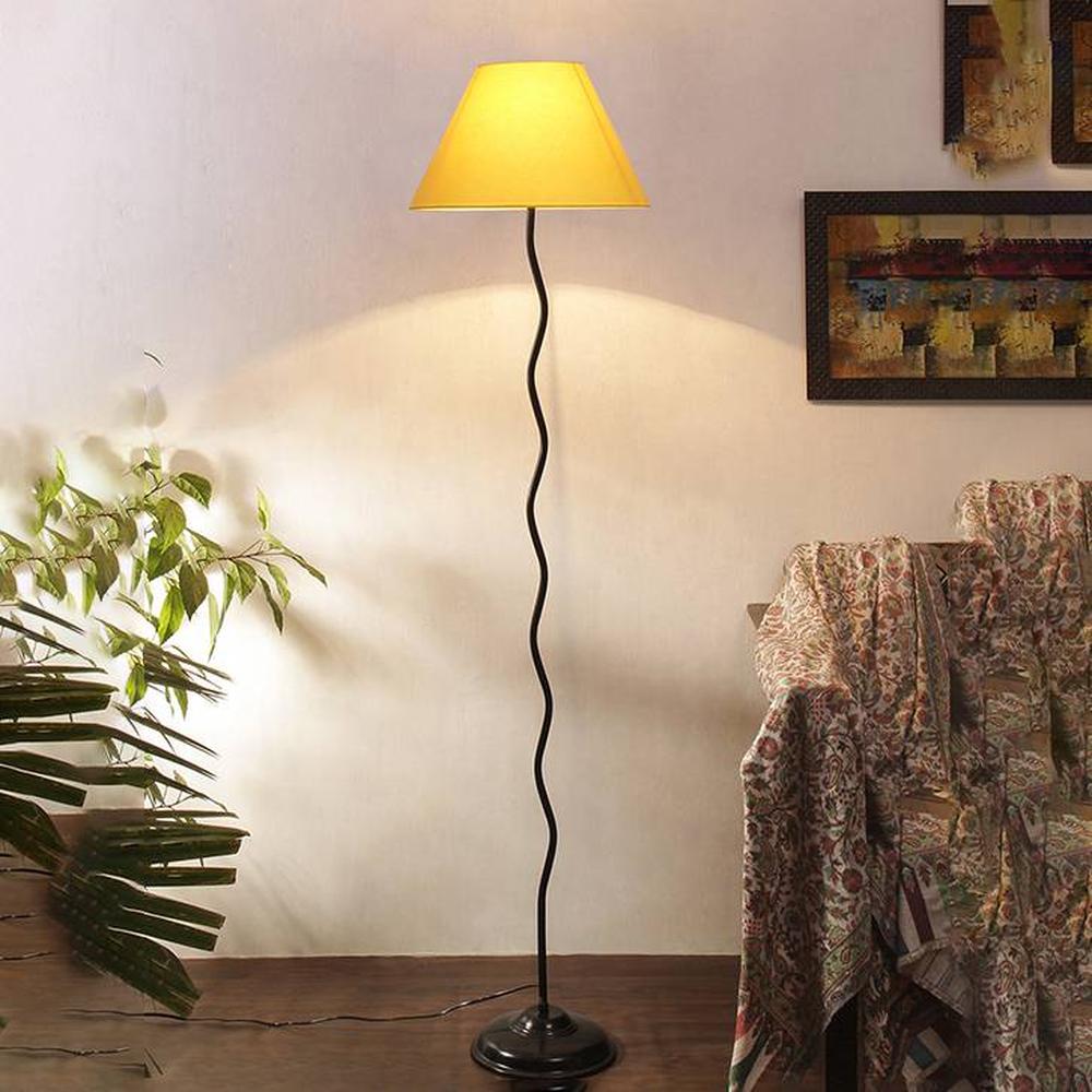 Ida Zig Zag Iron Floor lamp with Cotton Conical Yellow shade (Z34)