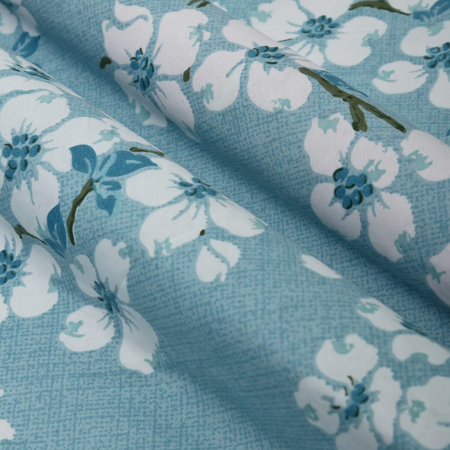 Blue Floral 180 TC Flat 1 Queen  Bedsheet with 2 Pillow Covers