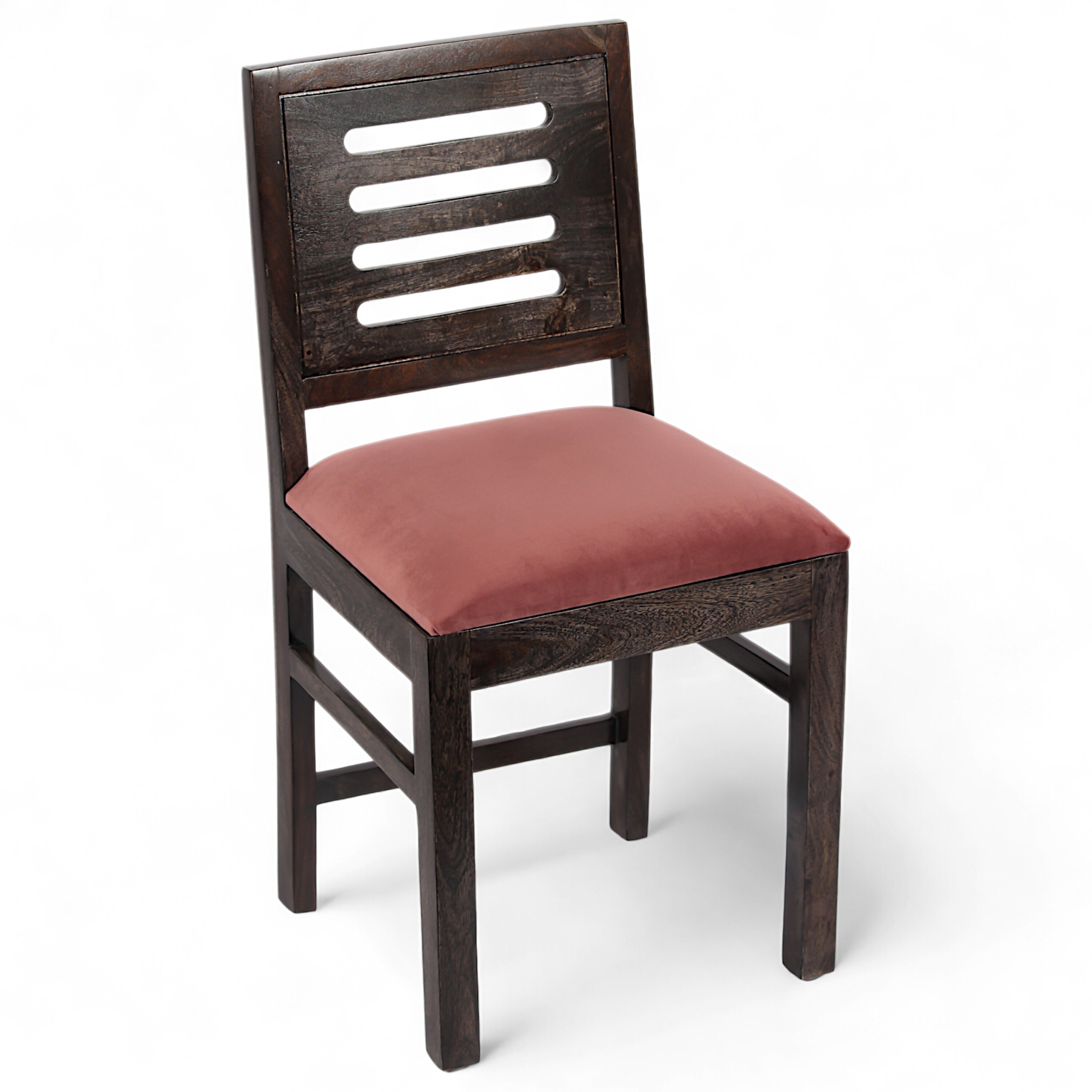 Rosslyn Sheesham Wood Dining Chair in Mahogany Finish & Coral Pink Velvet Cushion Seat