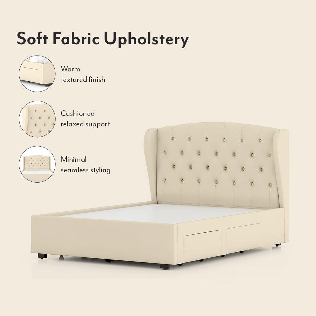 Holmebrook Engineered Wood King Size Drawer Storage Upholstered Bed Ivory White Leatherette