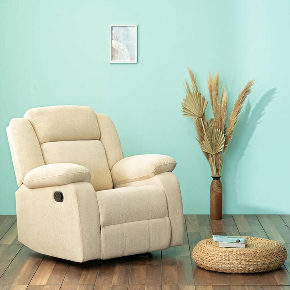 Avalon Fabric One Seater Manual Recliner in Beige Colour