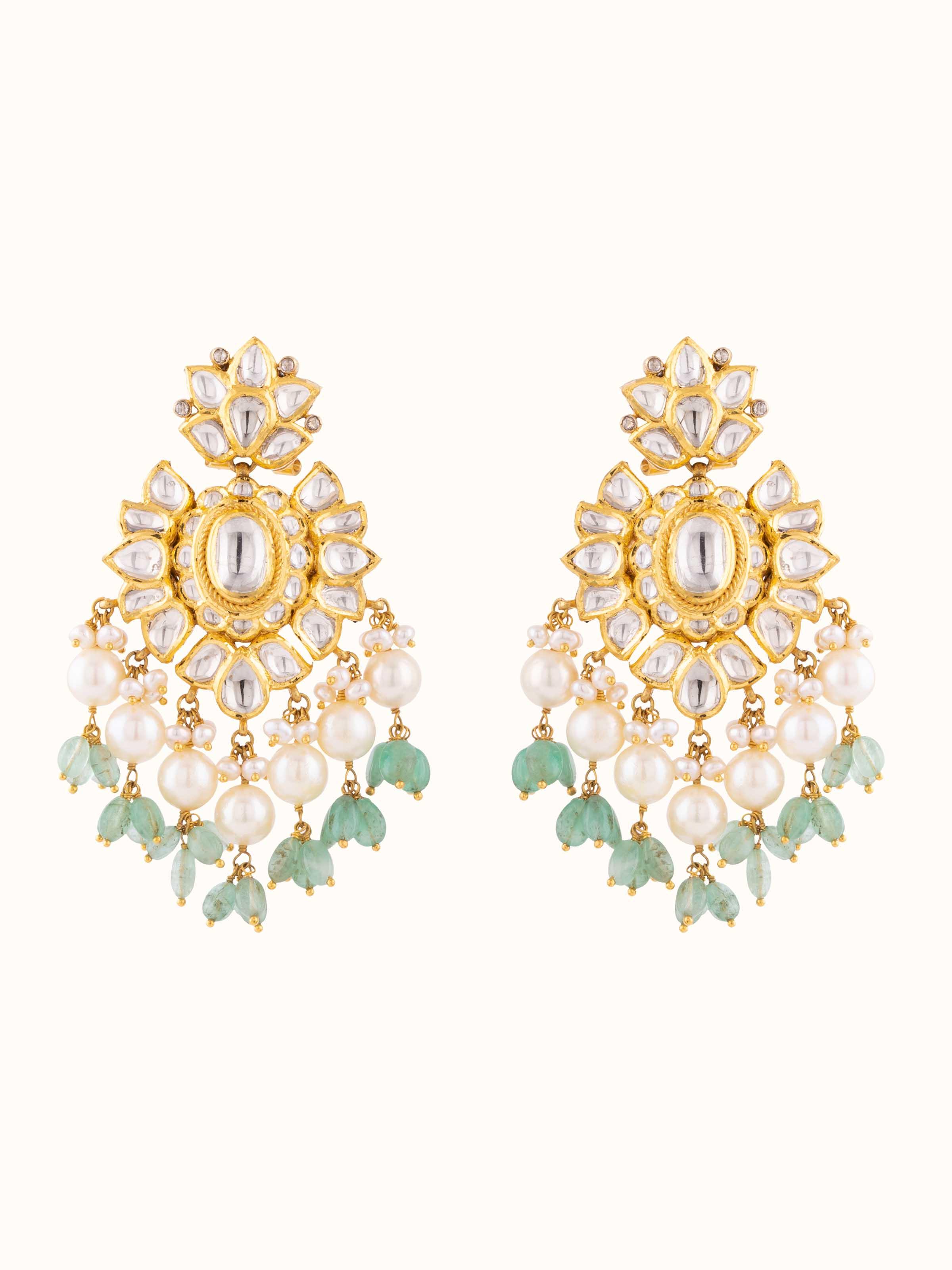 Jadau 18 Karat Gold Drop Earrings