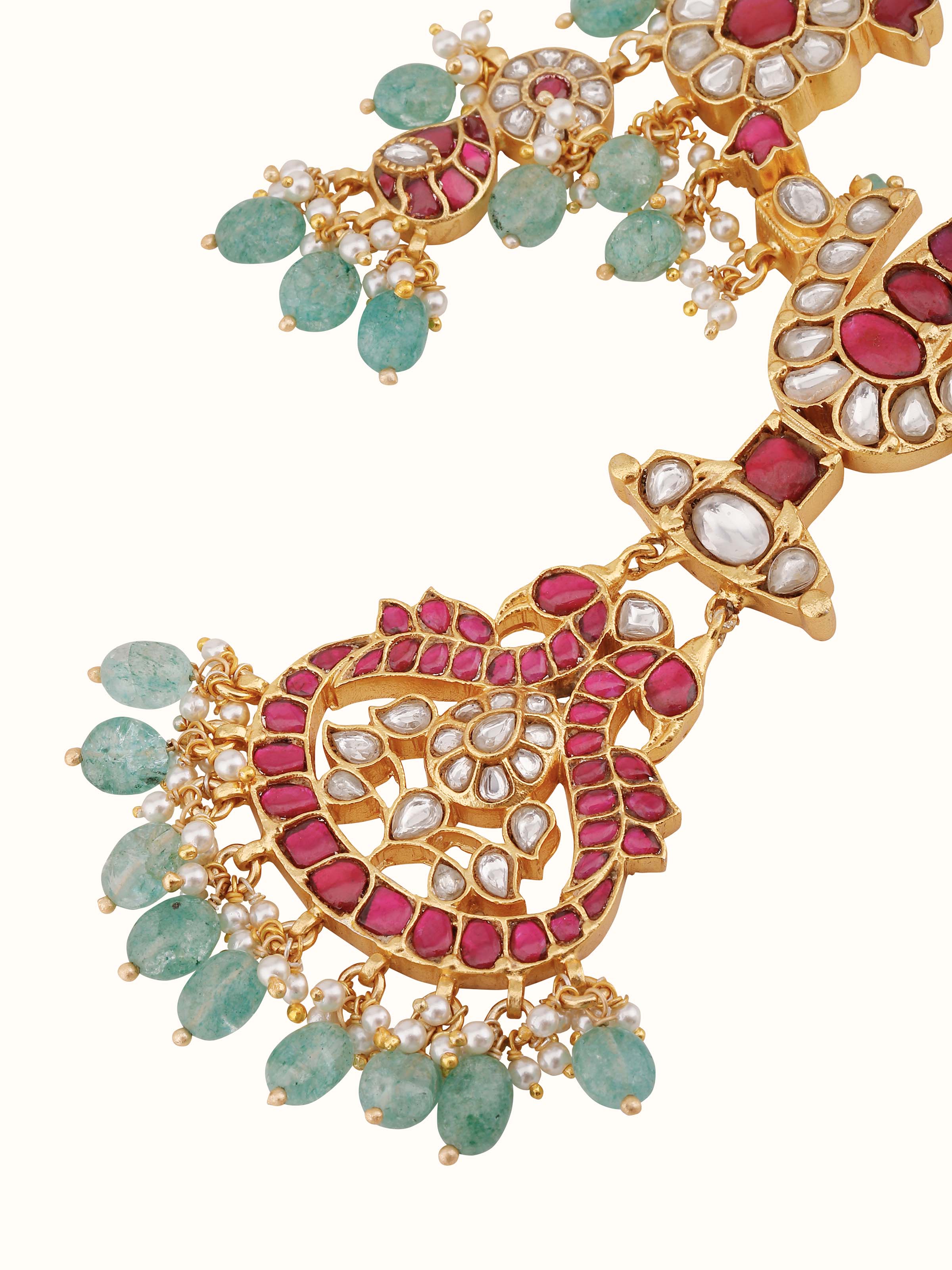 Side view of silver smithing long necklace