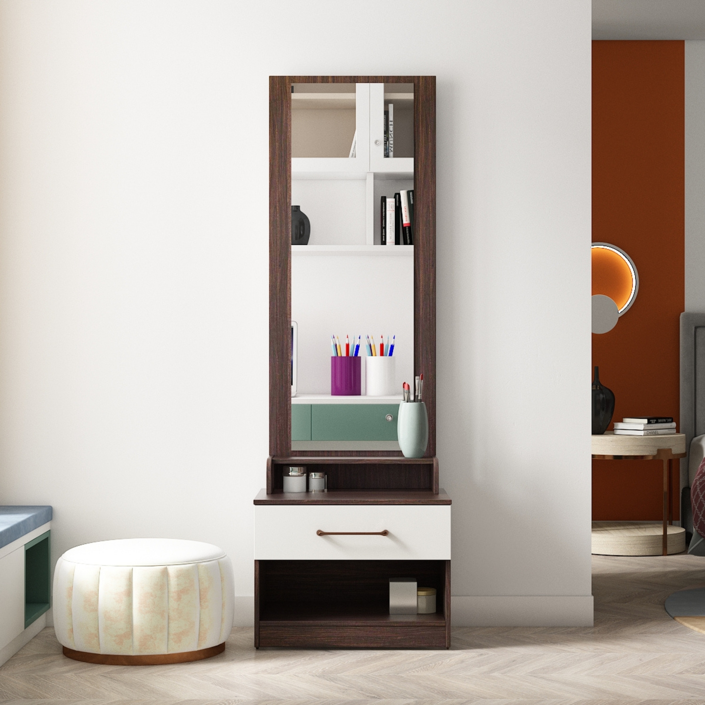 Olive Dressing Table in Choco Walnut Finish - A Globia Creations
