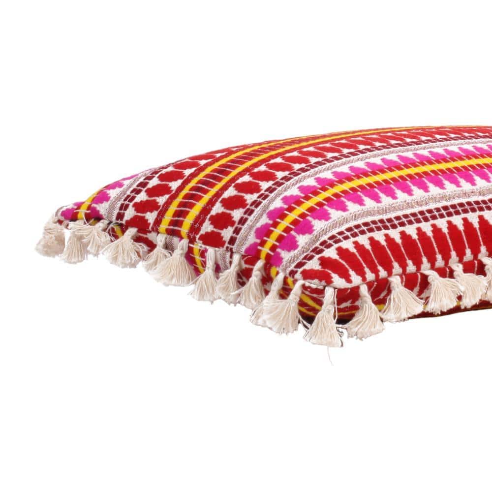 Acrylic Striped Cushion Cover with Lace Set of 2 (16 X 16 Inches)