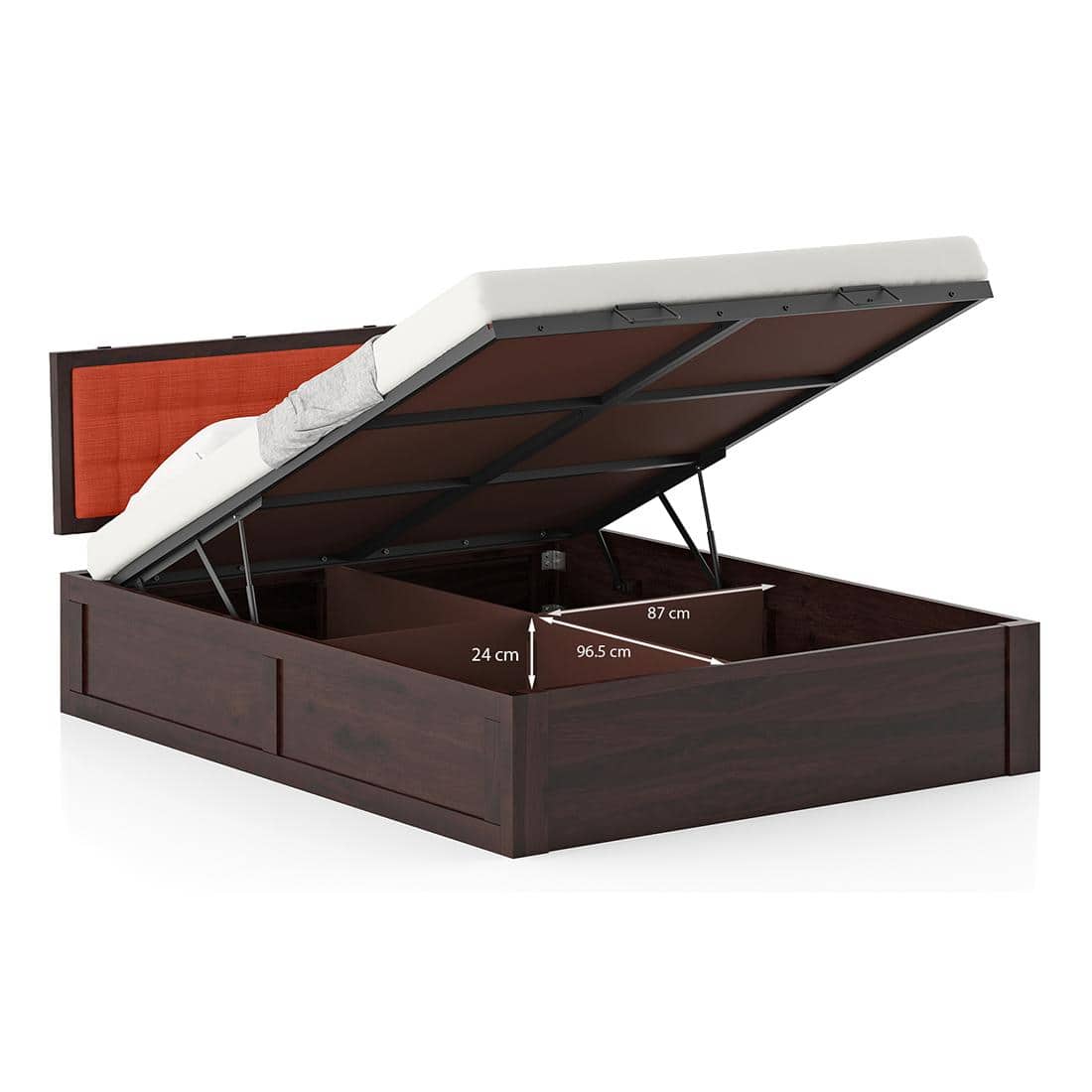 Florence Solid Wood King Size Hydraulic Storage Bed In Mahogany Finish