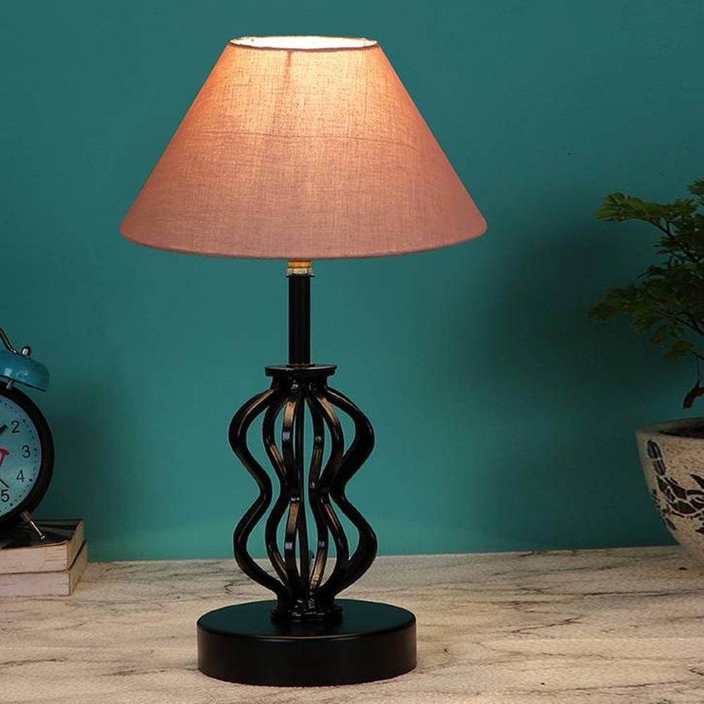 Demi Grey cotton Table lamp with Iron Base