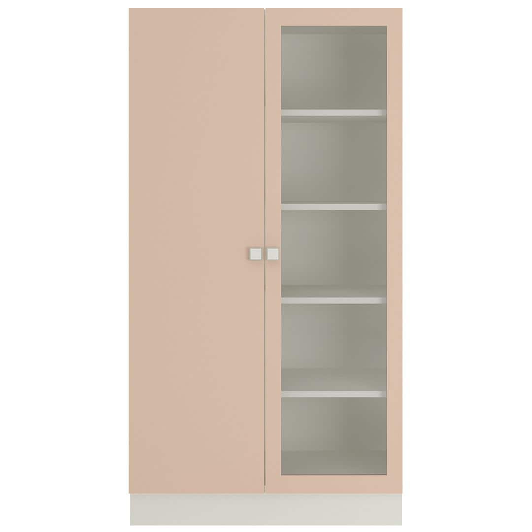 Celestia Double Door Bookshelf cum Crockery Cabinet with Toughened Glass in Sandy Beige Colour
