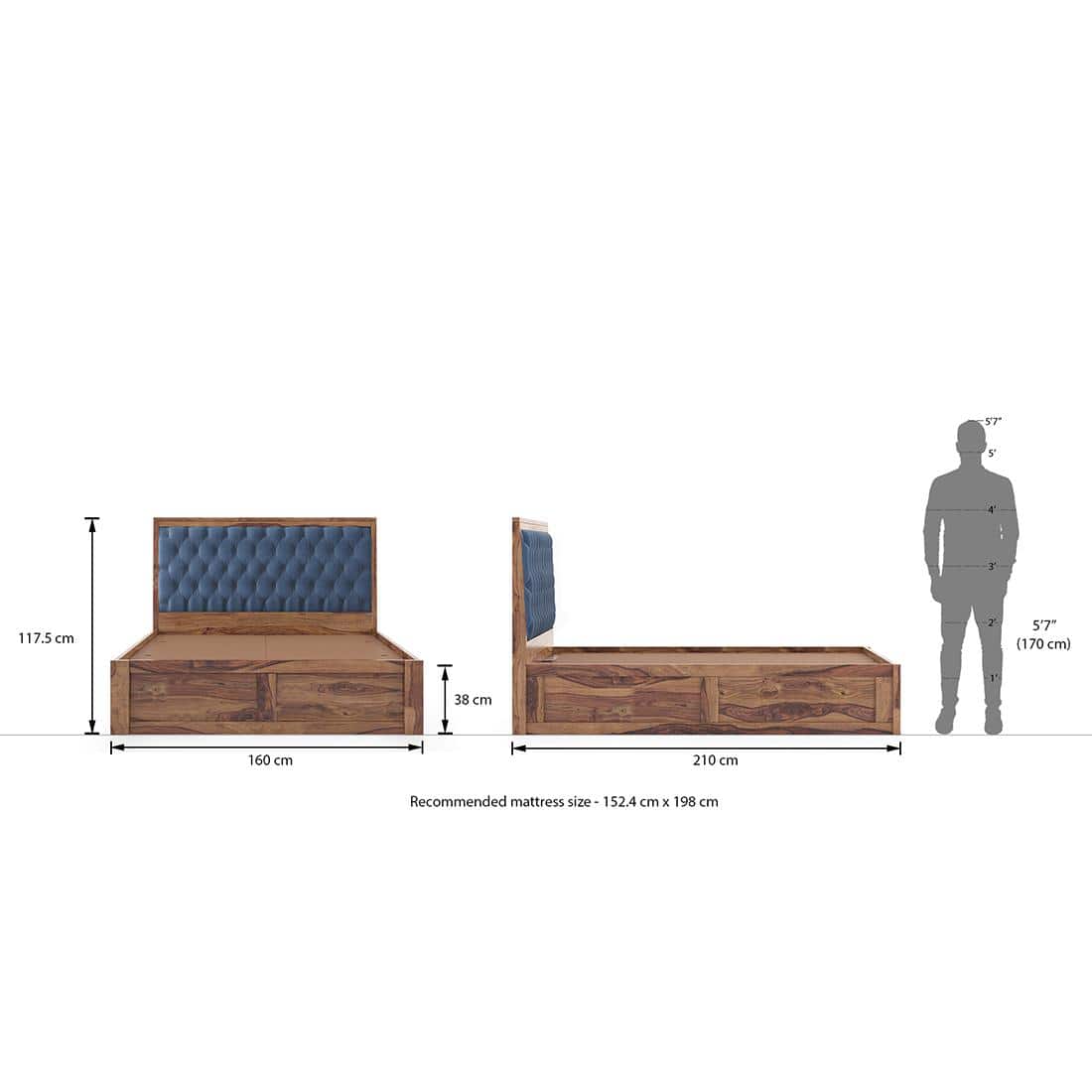 Avon Solid Wood Queen Size Box Storage Bed In Teak Finish