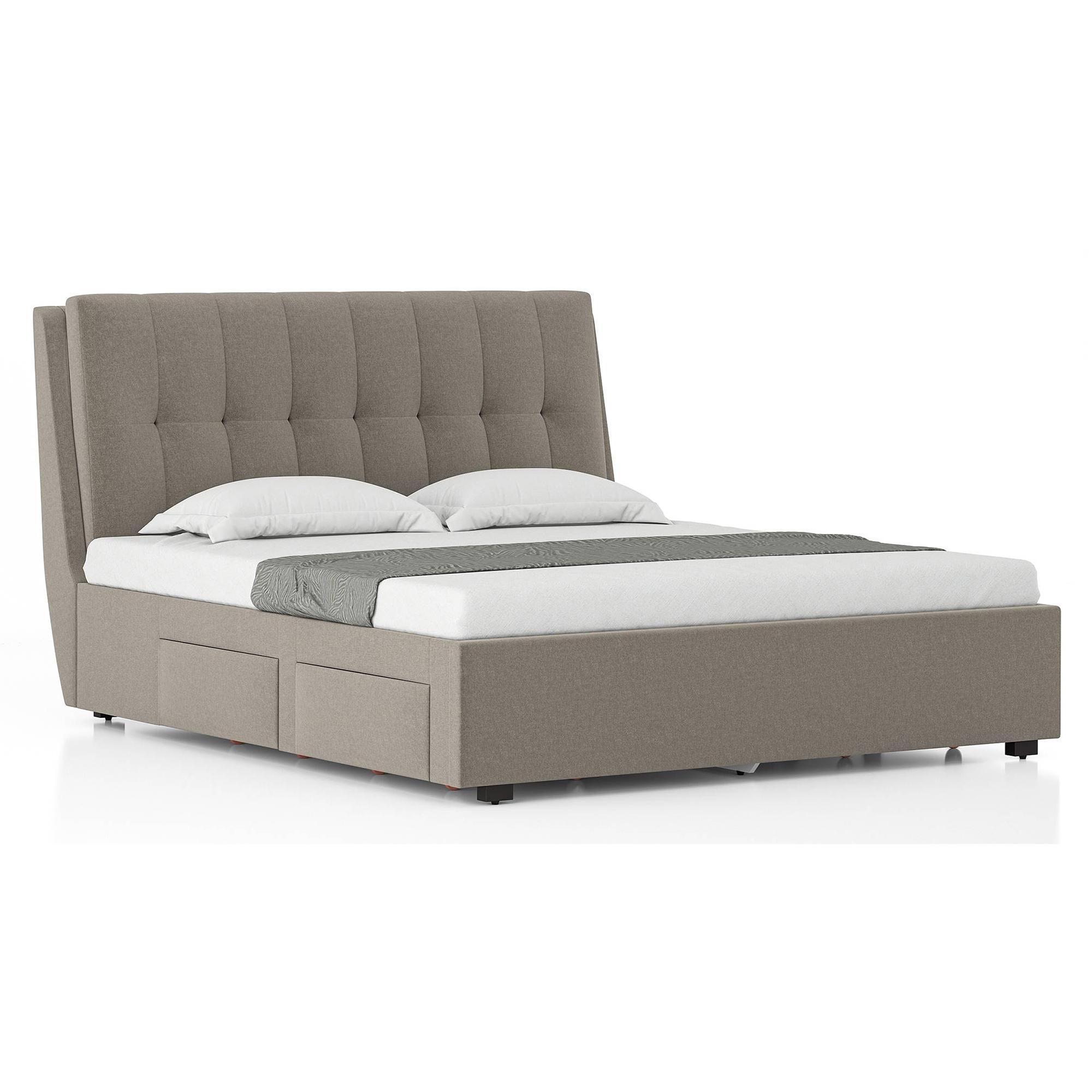 Bornholm Engineered Wood King Size Drawer Storage Upholstered Bed In Shitake Beige Colour