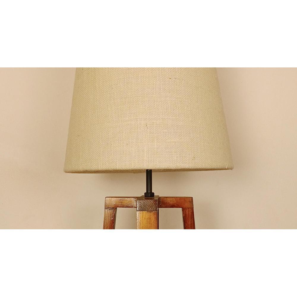 Blender Brown Wooden Table Lamp with White Fabric Lampshade