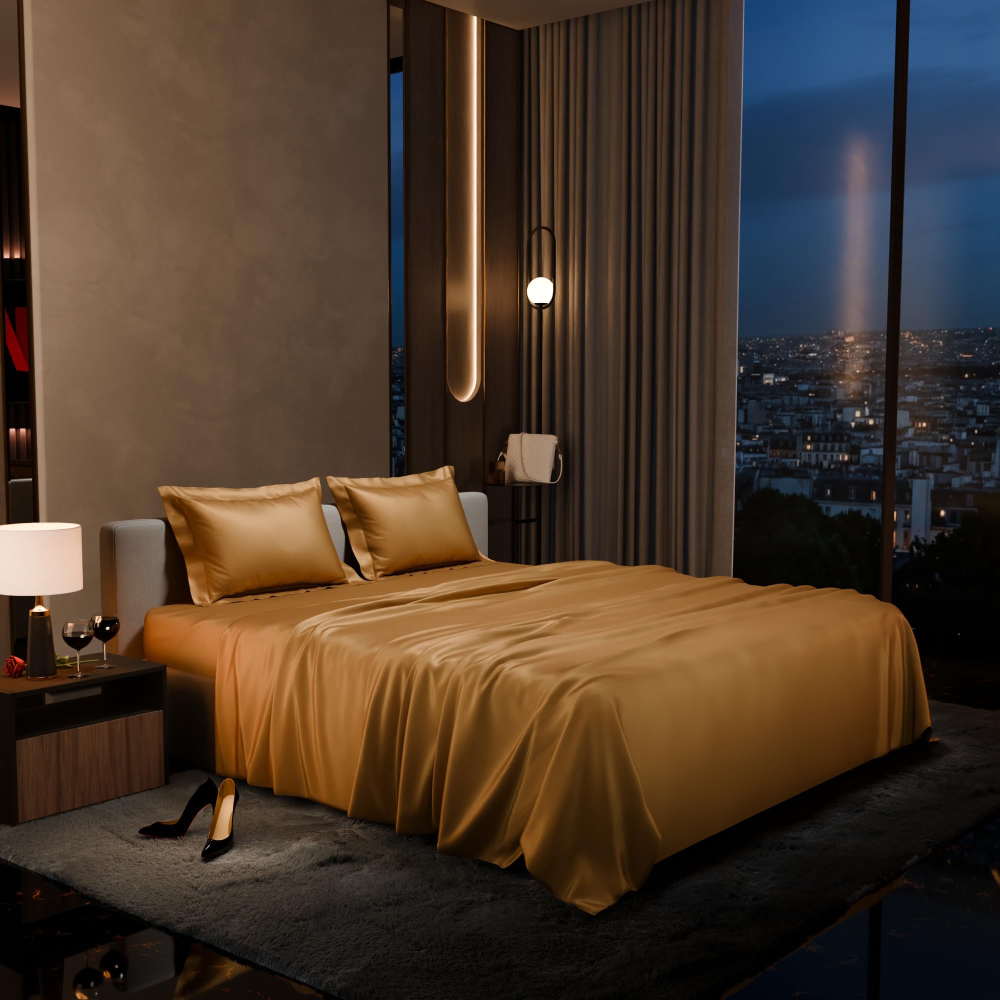 Stoa Paris Satin Bedsheet King Size with 2 Pillow Covers heet King Eternal Glow - Stoa Paris