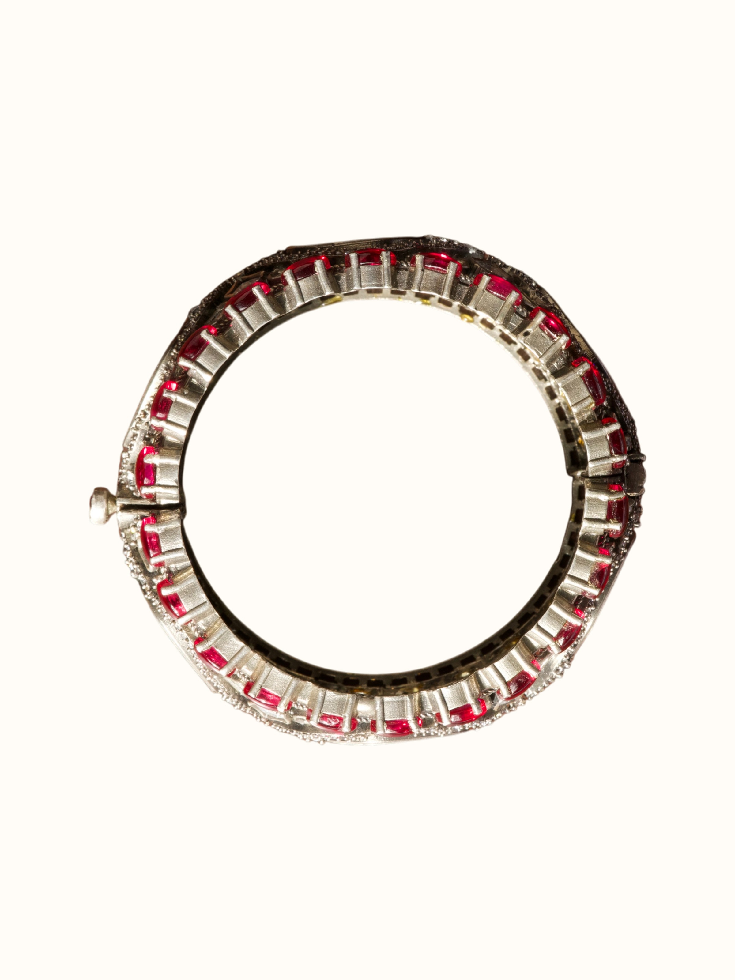 detail view of dank polki silver bangle stones