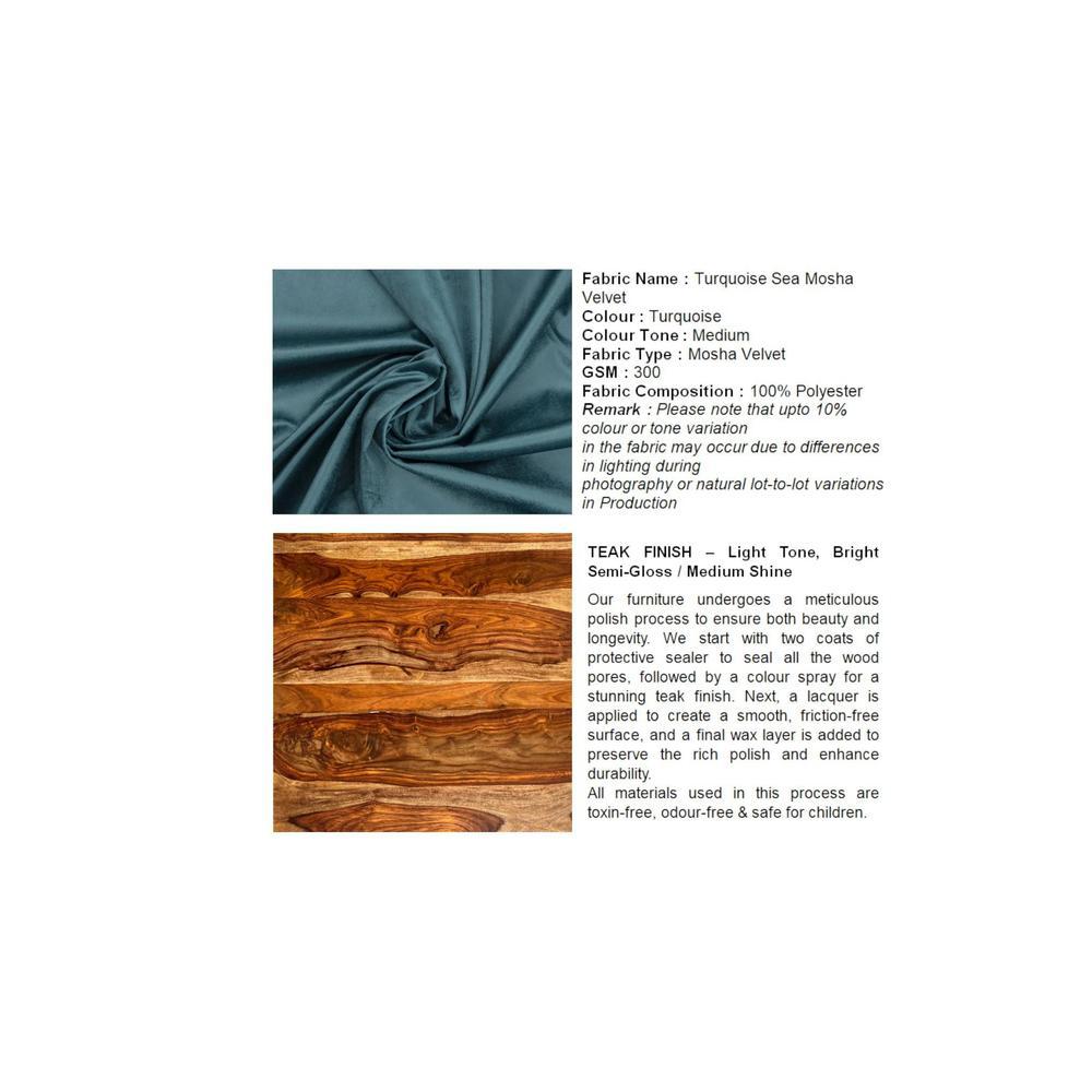 Louisville Acacia Wood Accent Round Pouf Stool in Turquoise