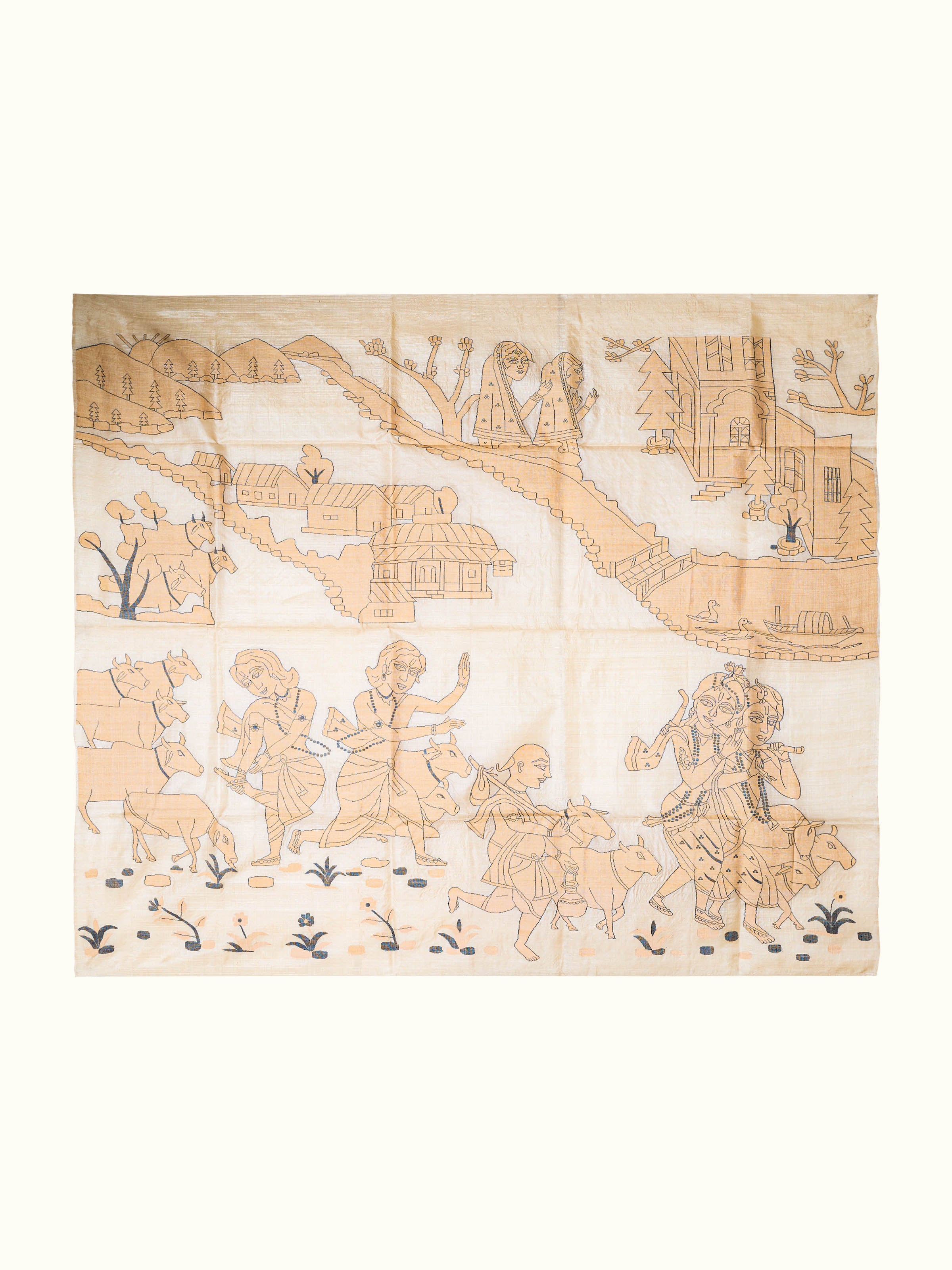 Krishna with Gopis Jamdani Wall Hanging