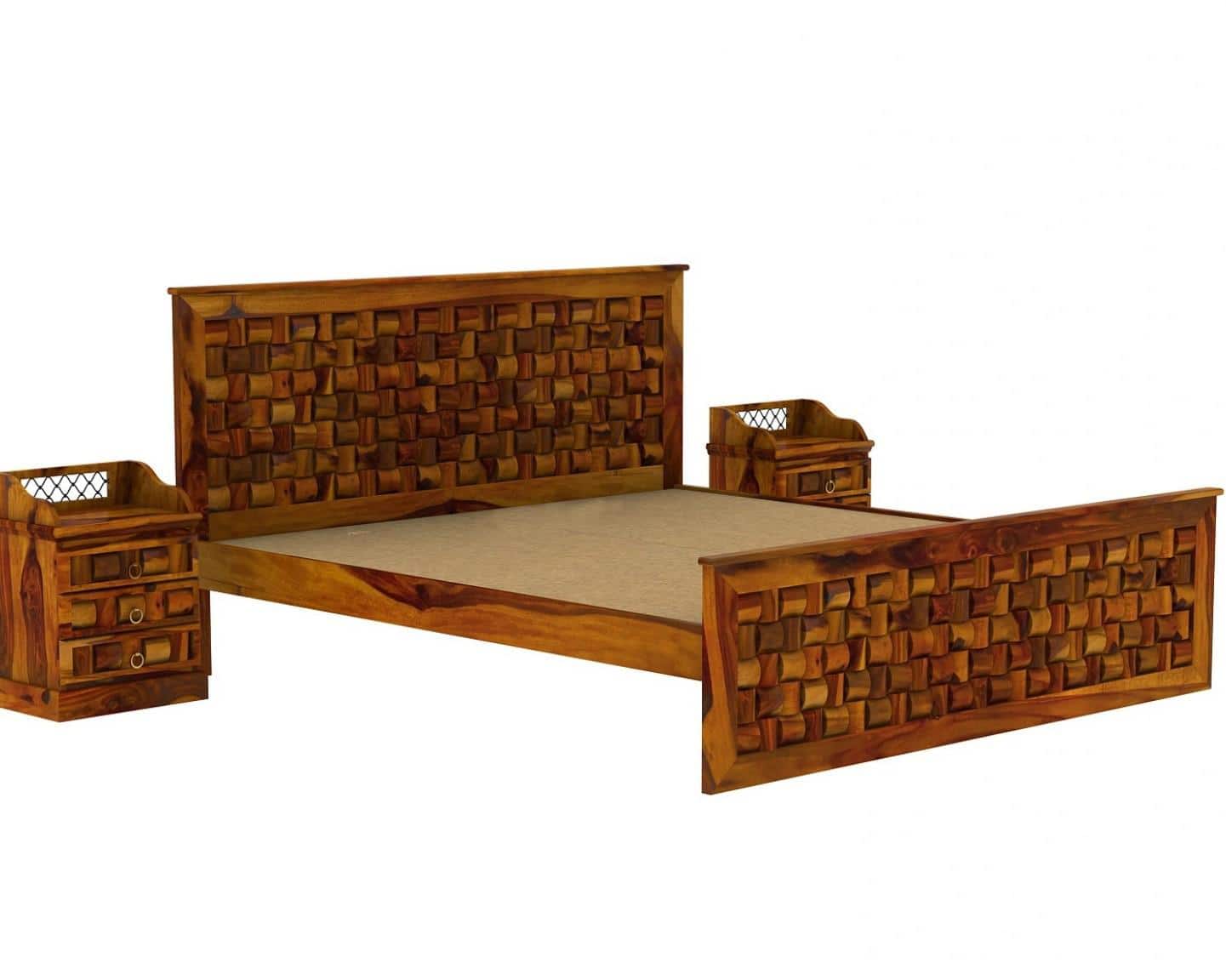 Moglis Solid Wood King  Size Bed Without Storage Bed In Honey Oak Finish