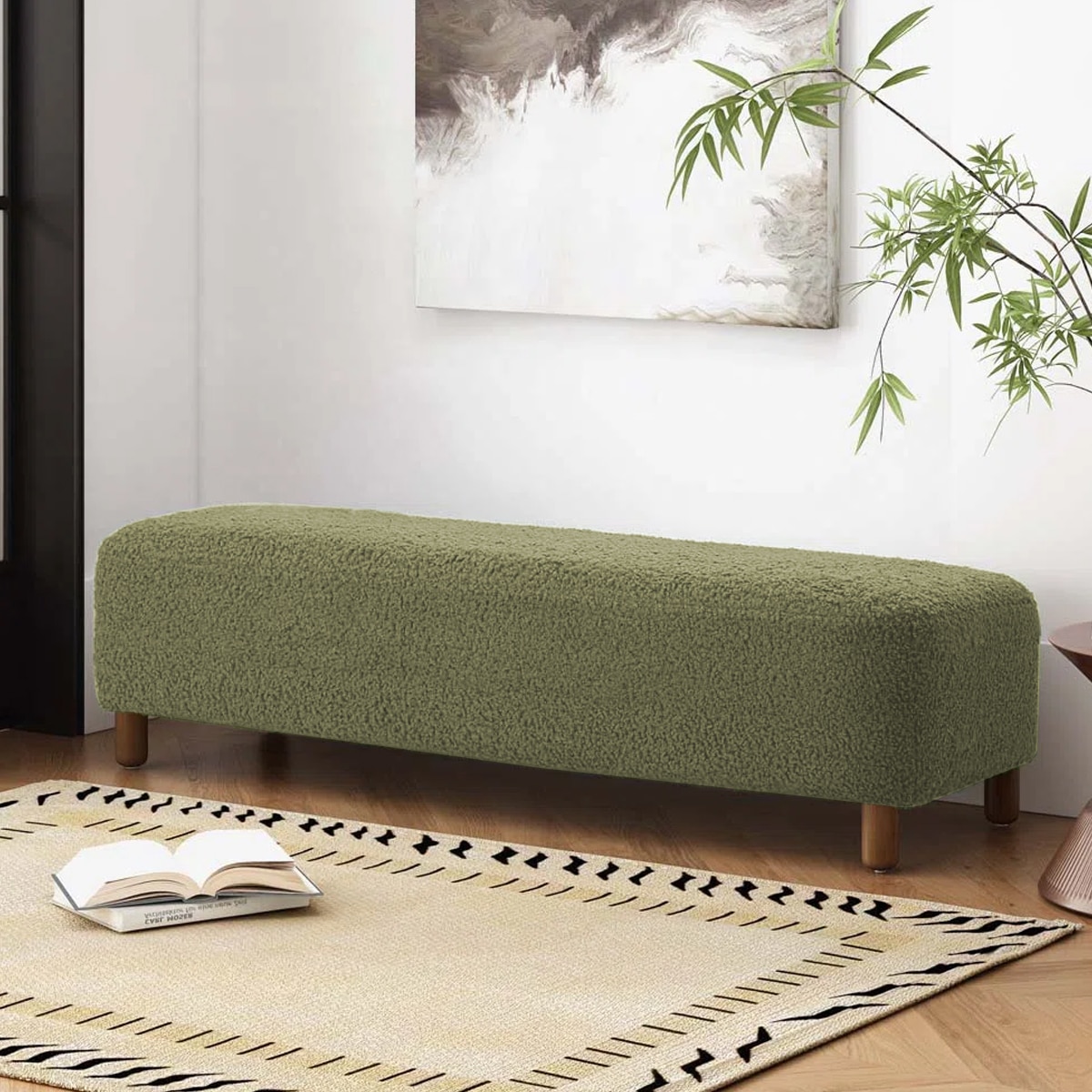 Zelko Boucle 2 Seater  Ottoman Bench in Pista Green  Color - Home Lifestylez