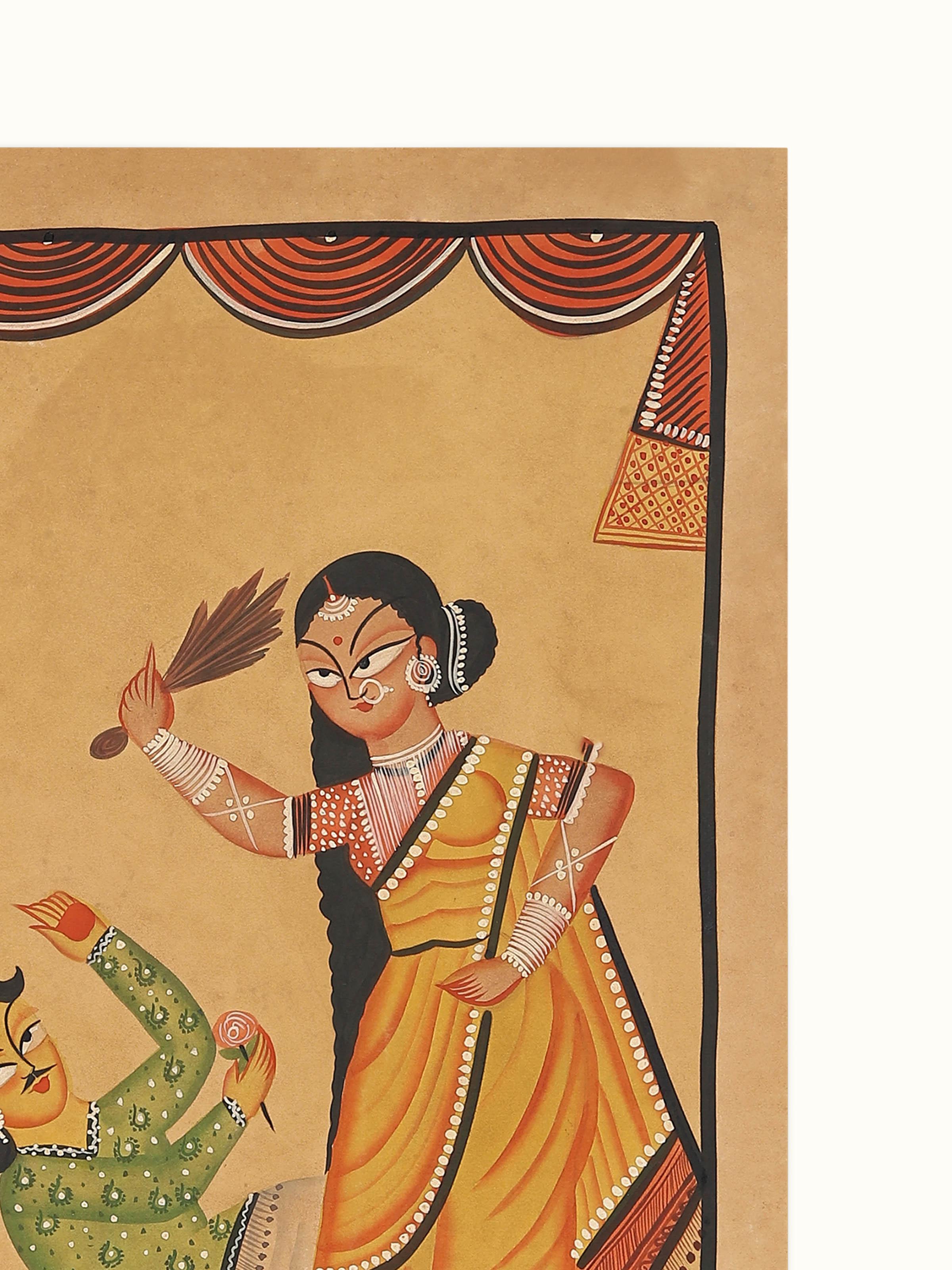 Woman Man Kalighat Painting