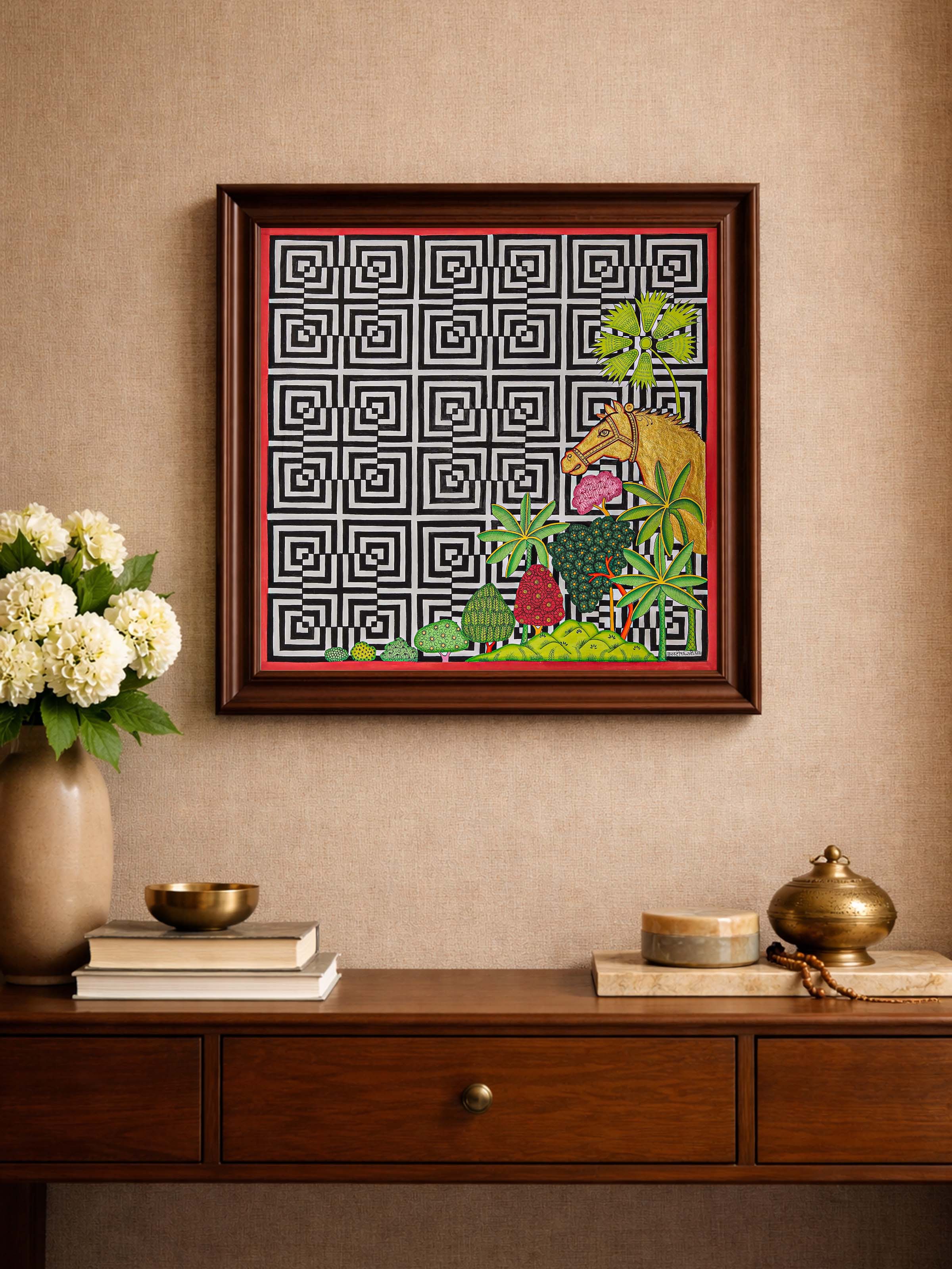 Horse Geometric Illusion Pichwai Painting