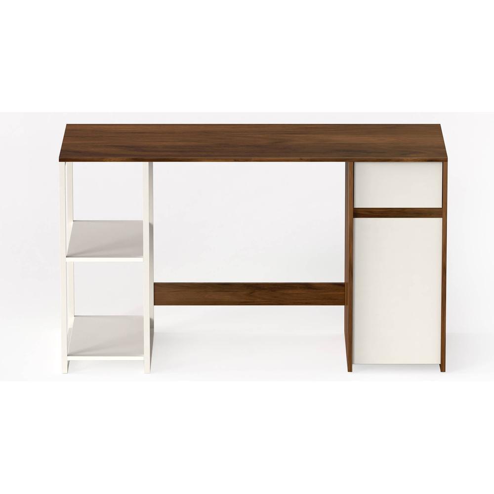 Corbyn Engineered Wood Study and Computer Laptop Table for Home or Office, WFH Desk, with Drawer Shelves Storage for Books and Décor Display for Adults Kids Students (Brown Maple & White)