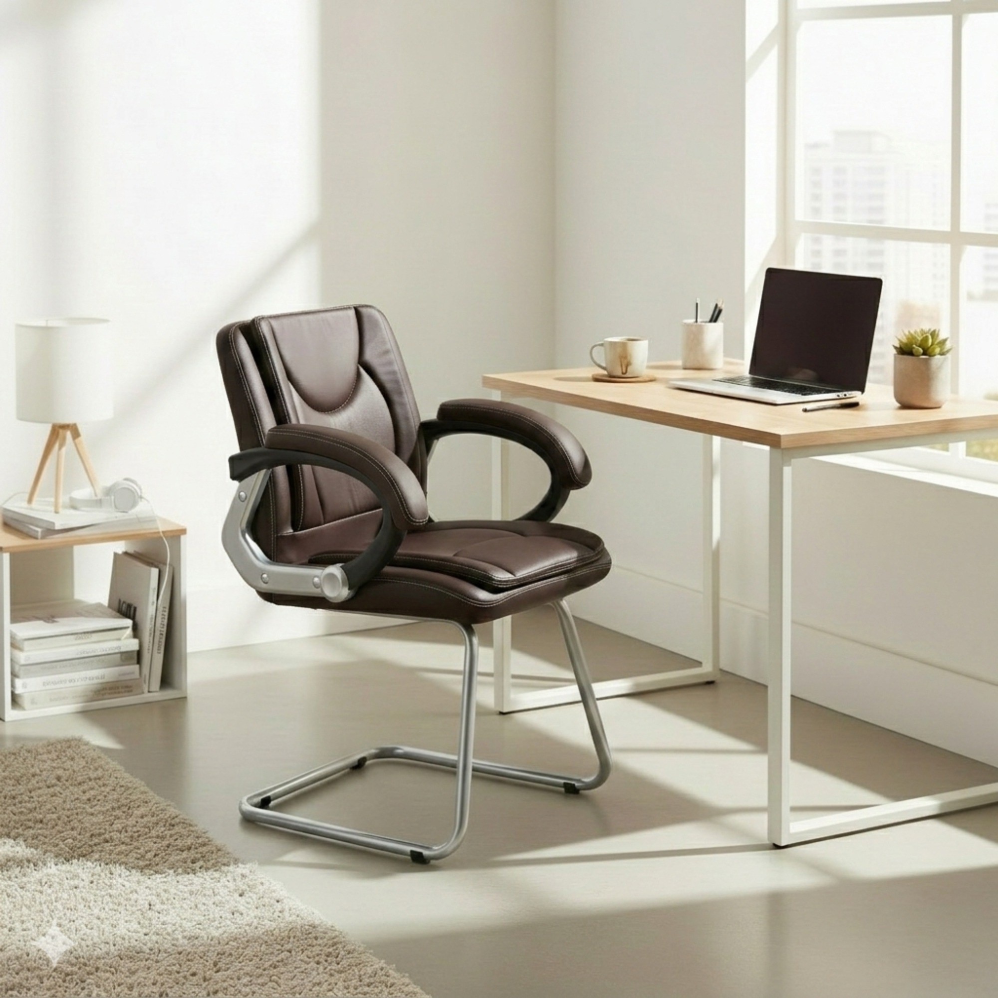 Stylish Cantilever Chair In Brown - Adiko Systems