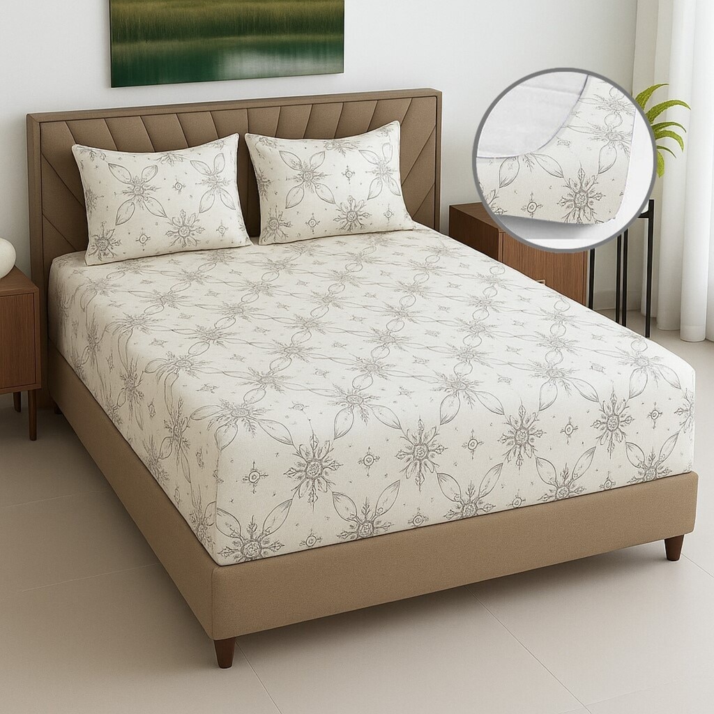 Pink Shade Color Floral 400 TC Cotton Fitted Super King Bed Size Bedsheet With 2 Pilllow Covers  Threads