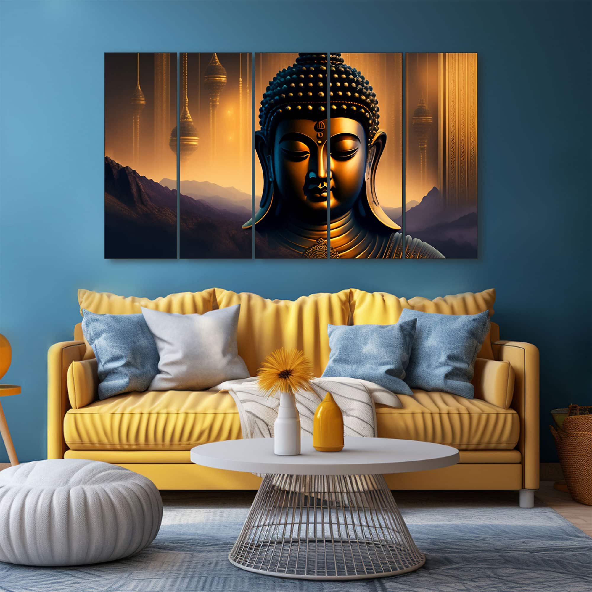 The Castle Decor Lord Buddha Meditation Wall Painting Wooden Framed 27x48 Inch (Style 5) - The Castle Decor