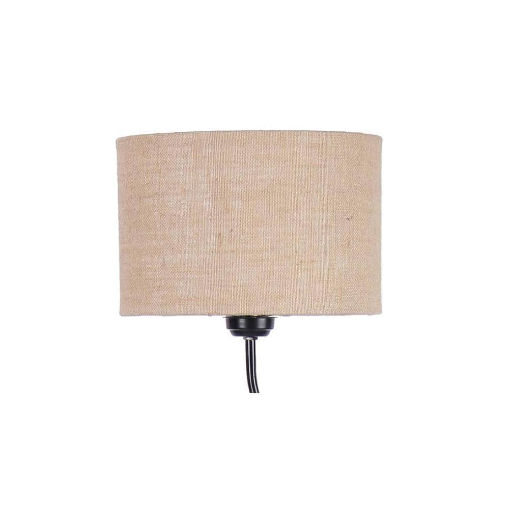 Abigail Beige Natural Fiber Floor Lamp with Black Iron Base
