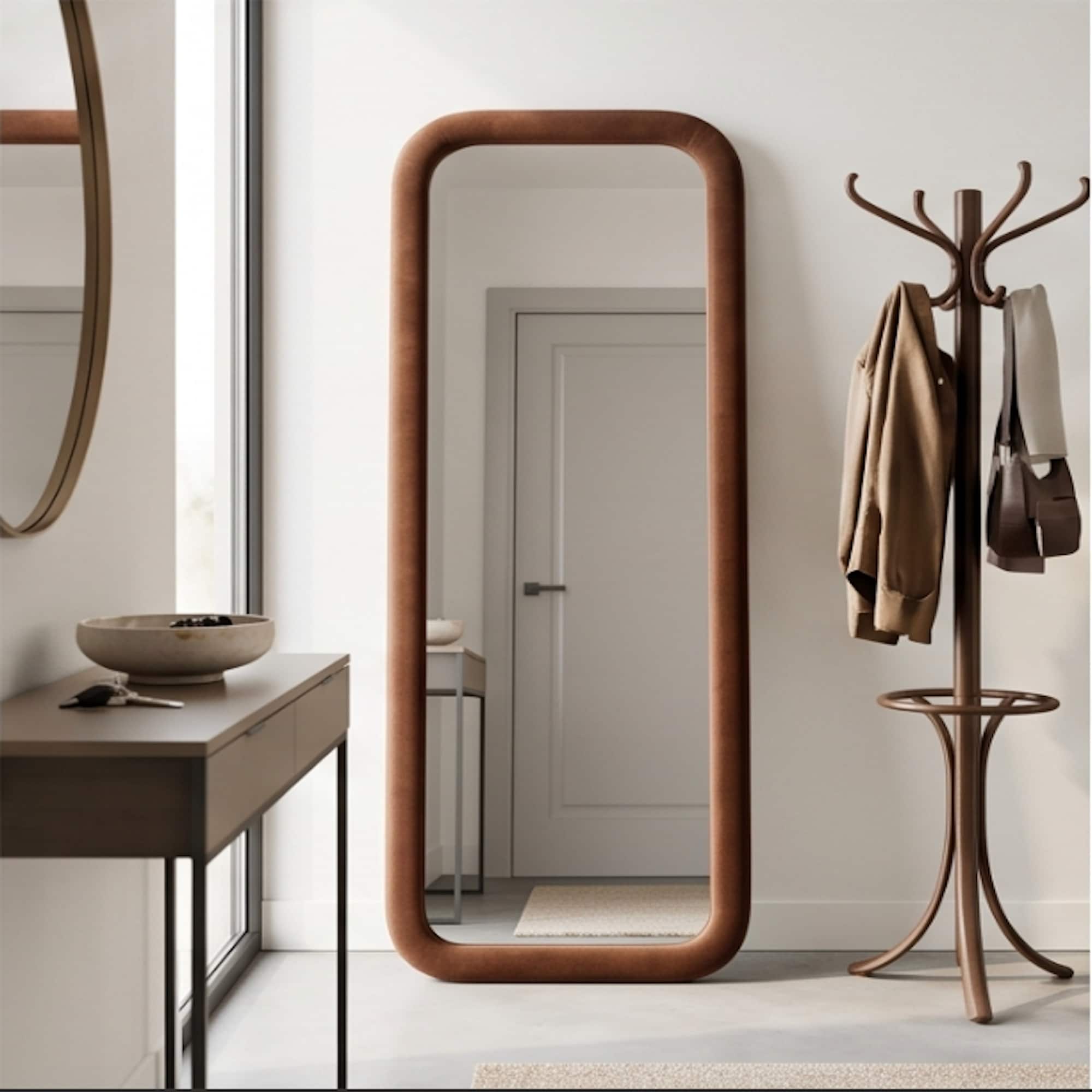 The Artment Unbreakable Brown Square Puff Floor Mirror (160 x 60) cm