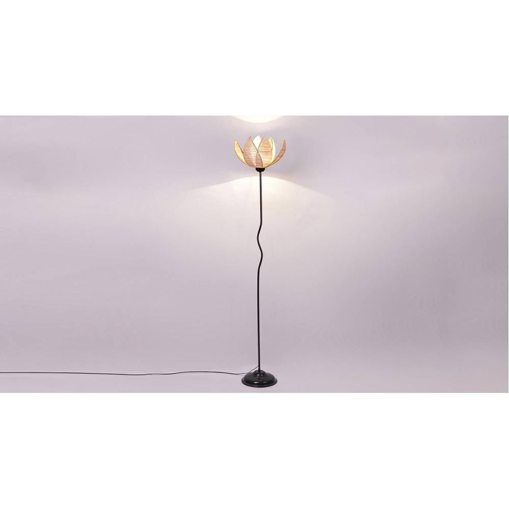 Tatum Beige Bamboo Shade With Iron Floor Lamp