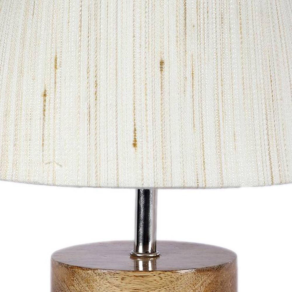 Annie Off White Fabric Shade Table Lamp with Natural Wooden Base