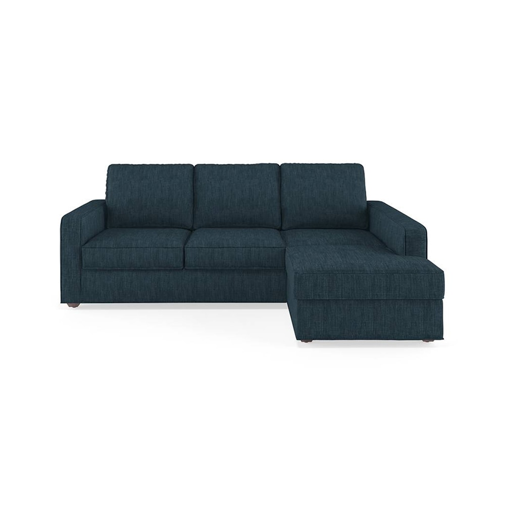 Apollo Sofa (Colour : Indigo Blue, Cushion : Hard, Back Type : Regular, Seating Capacity : Right Aligned 2 Seater + Right Aligned Chaise + Ottoman) - Urban Ladder