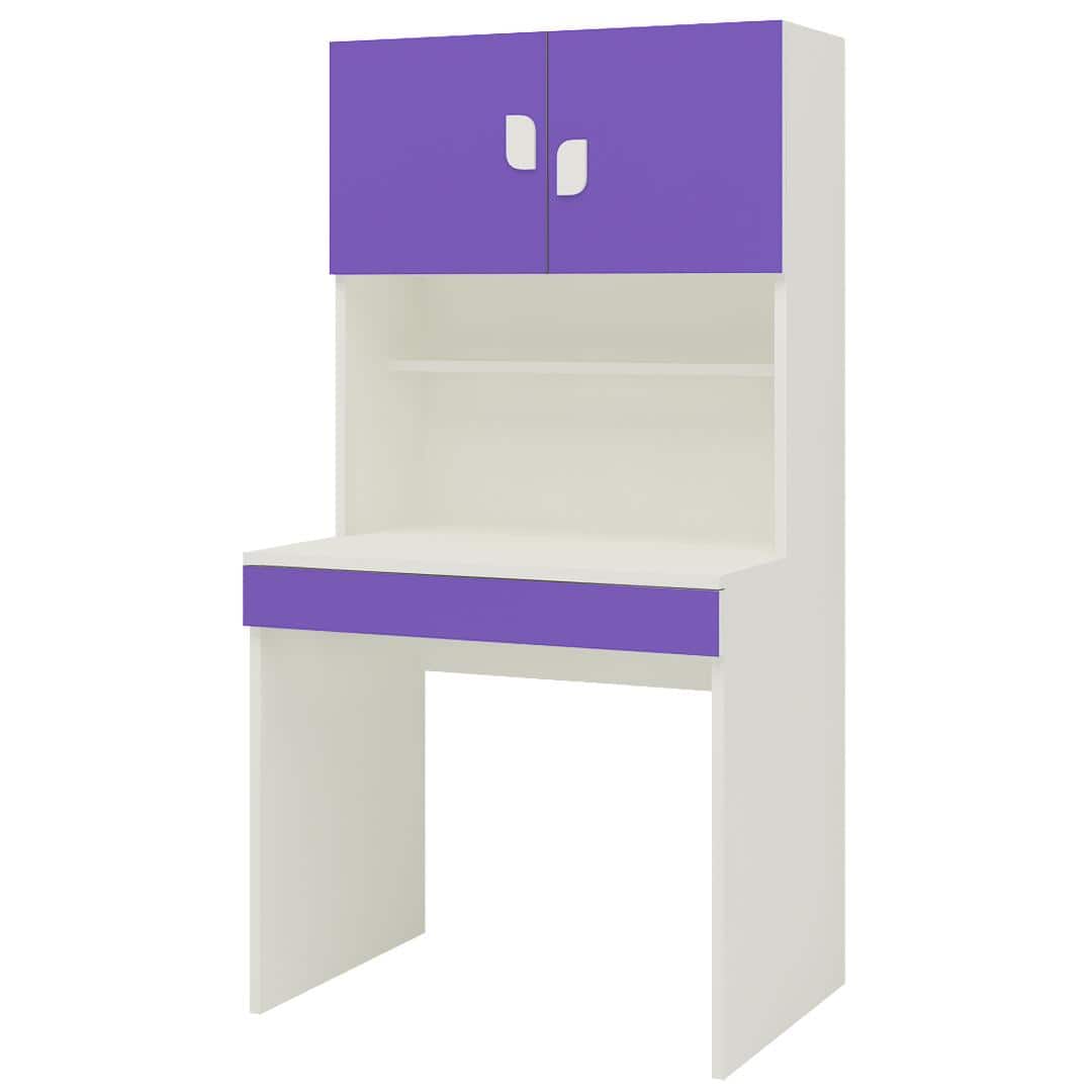 Corolla Kids Study Desk with Drawer Built In Bookshelf and Petal Handles in Lavender Purple Colour