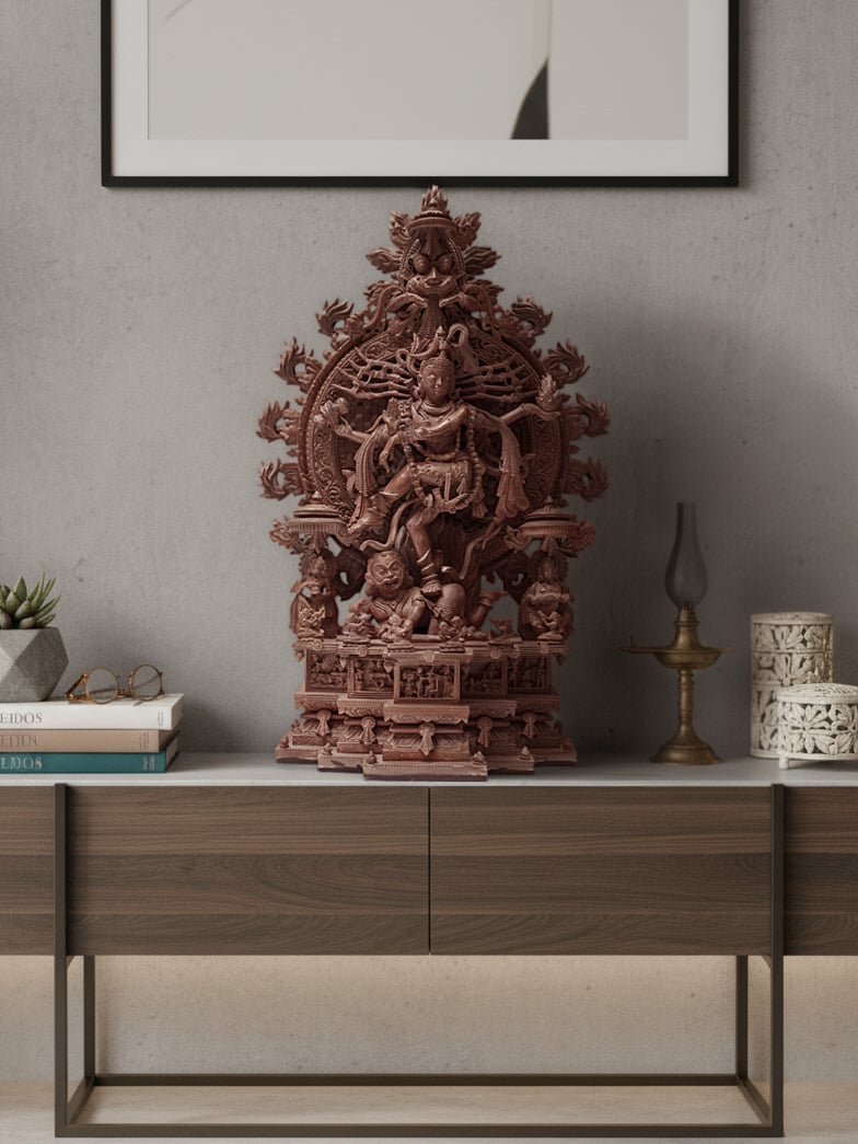 Lifestyle view of Carved Stone Subduing Muyalaka Demon Idol
