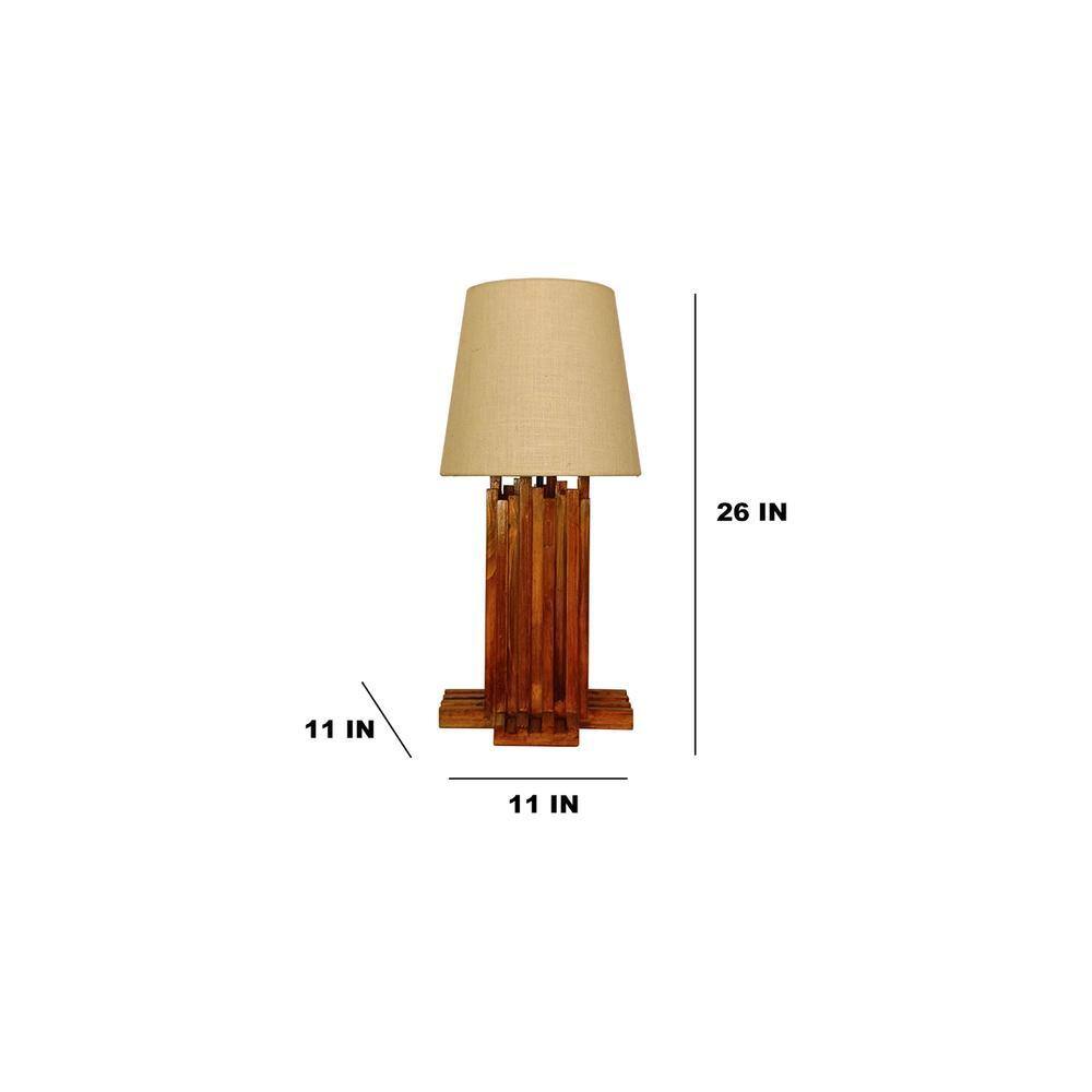 Palisade Brown Wooden Table Lamp with White Fabric Lampshade