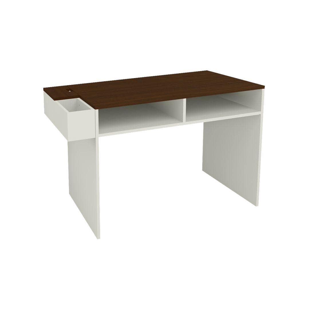 Ariana Study Desk with Shelves and Covered Storage cum Wire Extension Box in Ivory Coffee Walnut Colour