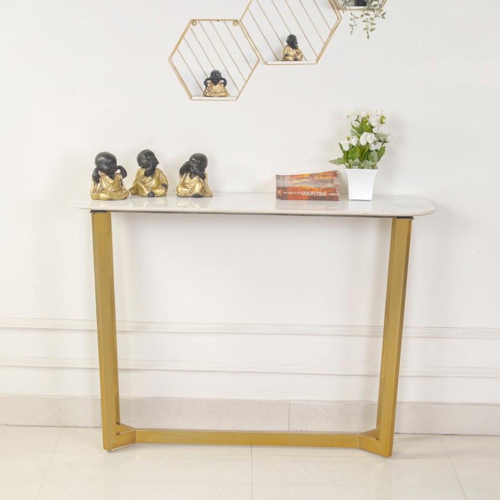 Linden Console Table in Stainless Steel Mirror Gold Finish