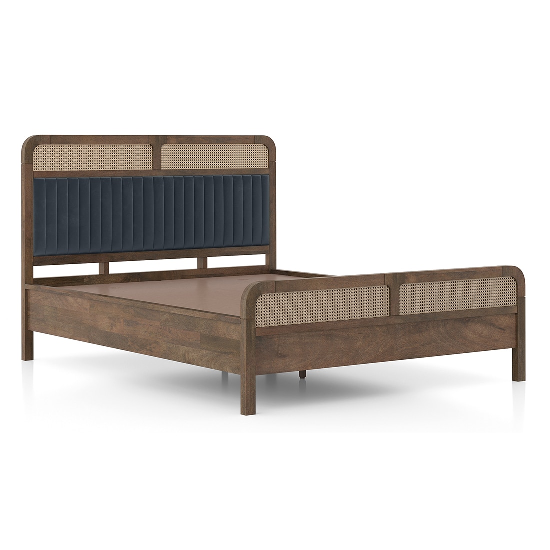 Hanoi Solid Wood Cane Queen Size Non Storage Bed In Davis Plus Colour