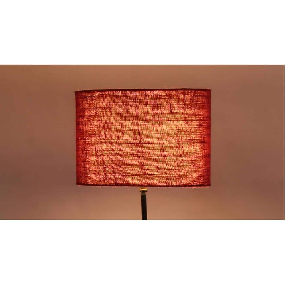 Beryle Maroon Natural Fiber Floor Lamp with Black Iron Base