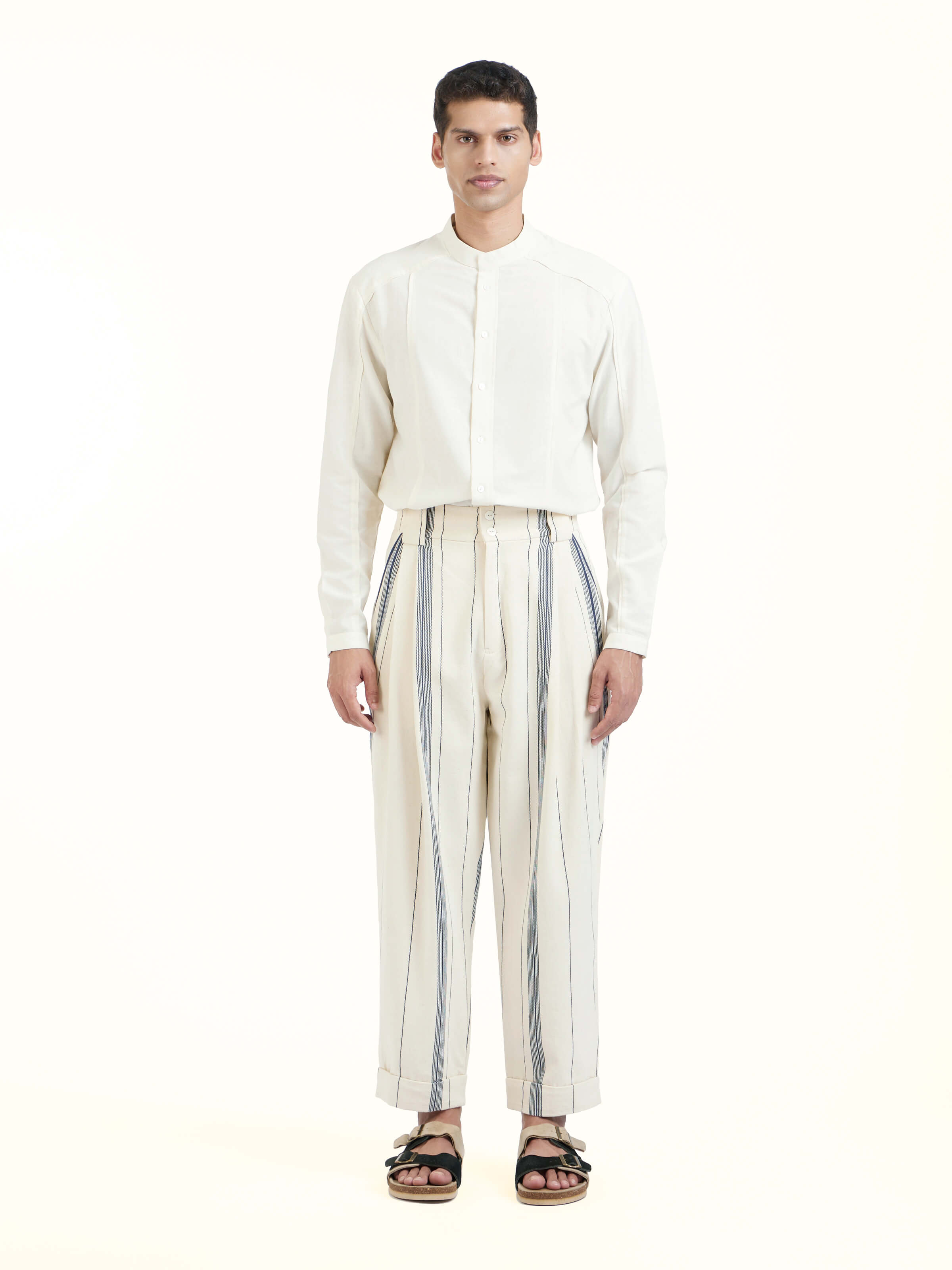 Ivory Cotton Handloom Straight Pants