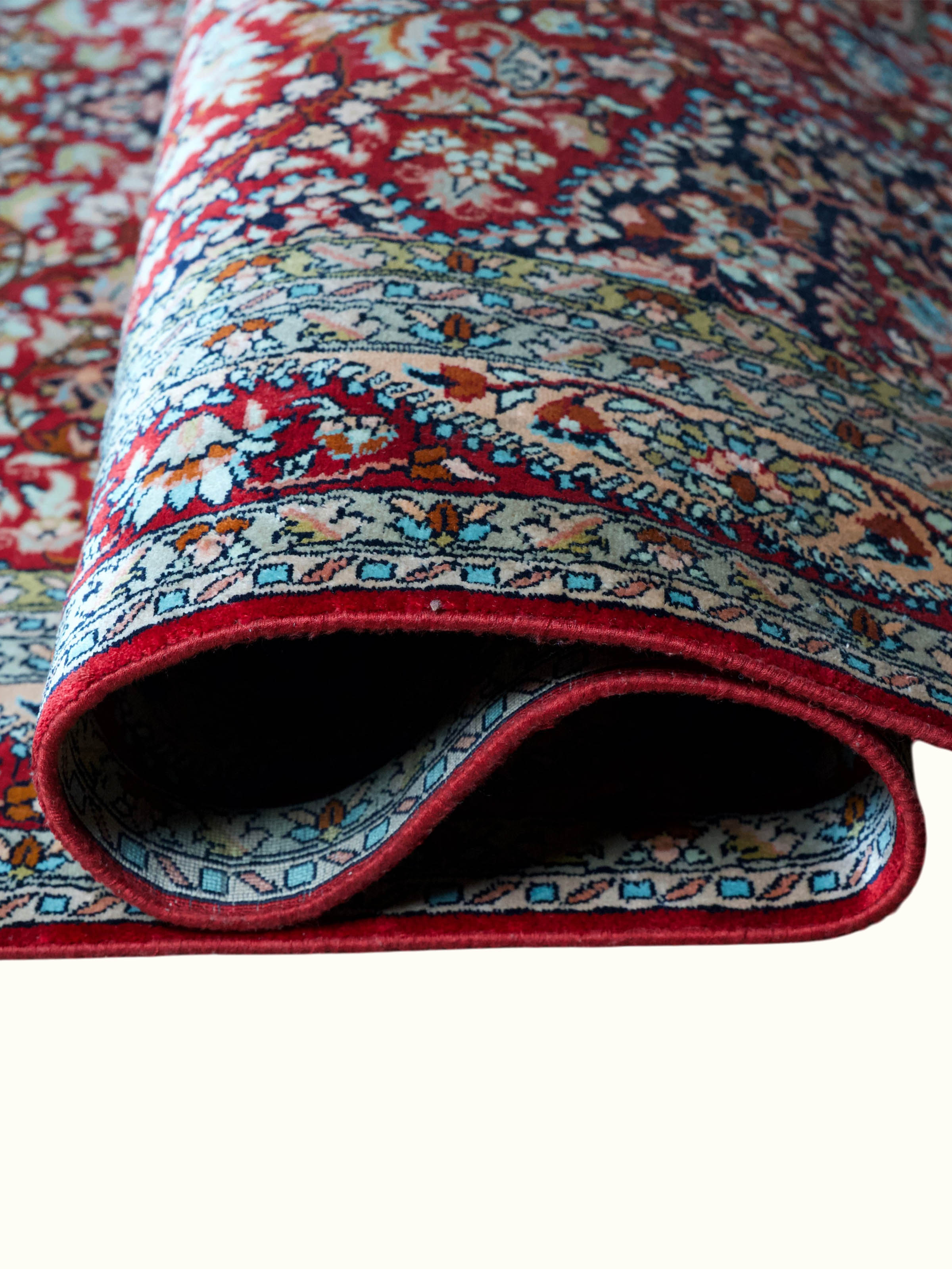 Traditional Persian Red Kashan Kashmir Silk Hand-Knotted Carpet