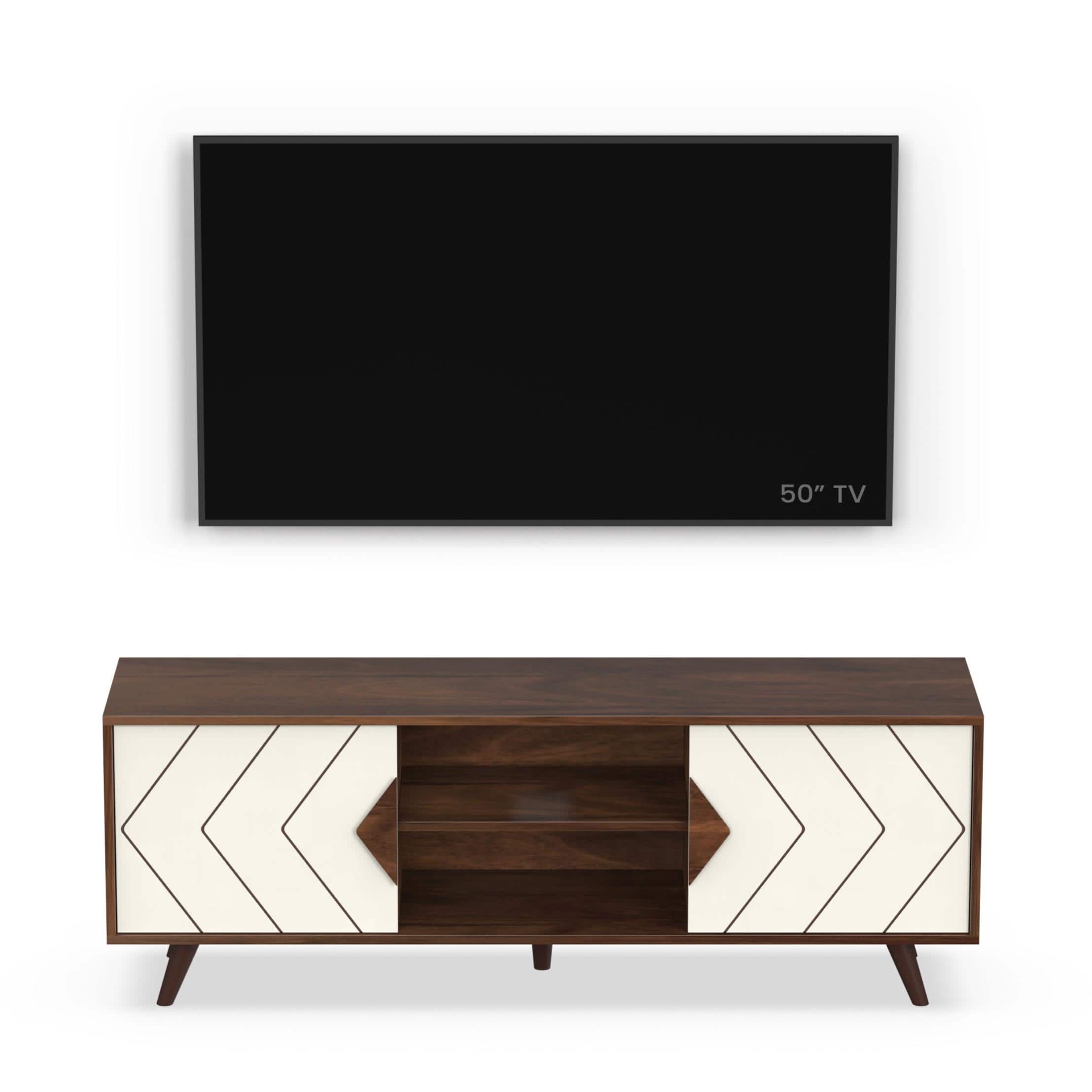 Wilbrome Mini Engineering Wood Floor Standing Tv Entertainment In Brown Maple & White Finish