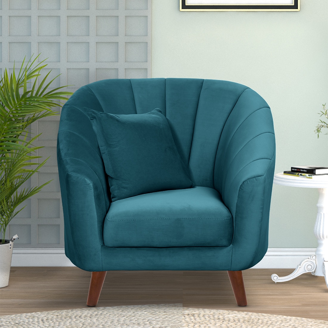 Nilo Velvet 1 Seater Sofa Teal in Blue Colour